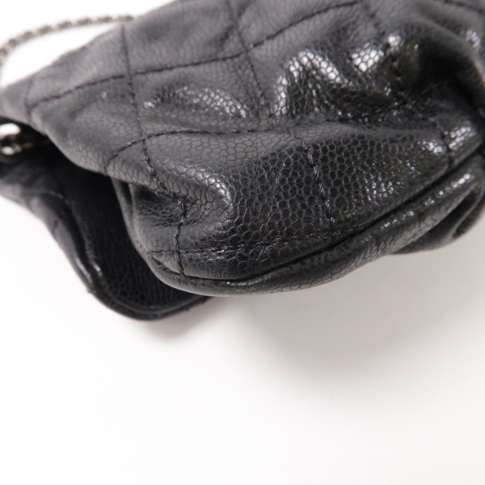 CHANEL 菱格牛皮皮革Chain Shoulder銀扣鏈帶肩背袋黑色