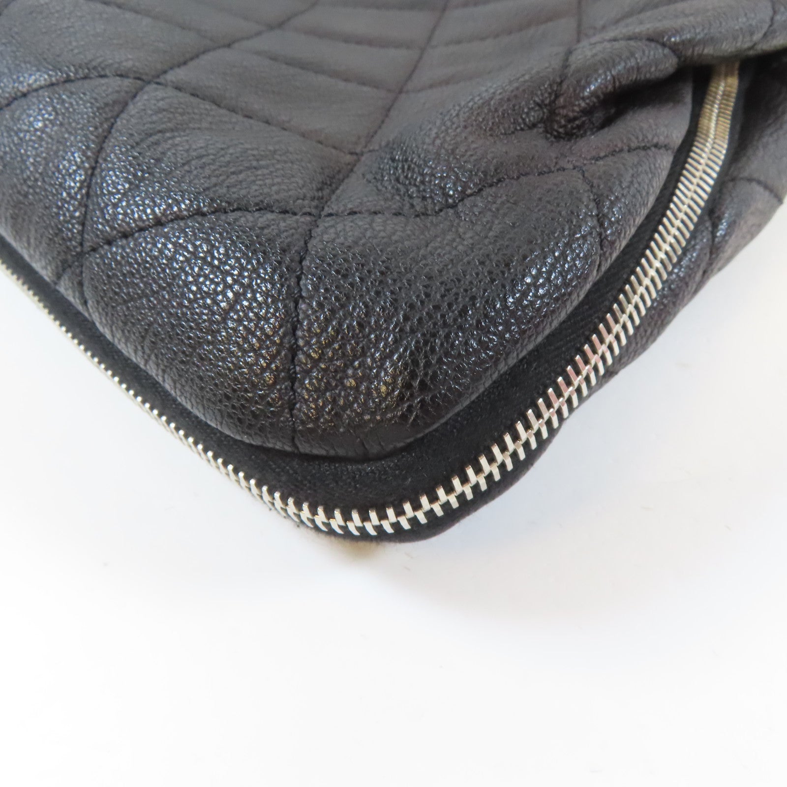 CHANEL 菱格牛皮皮革Shoulder Bag銀扣肩背袋黑色