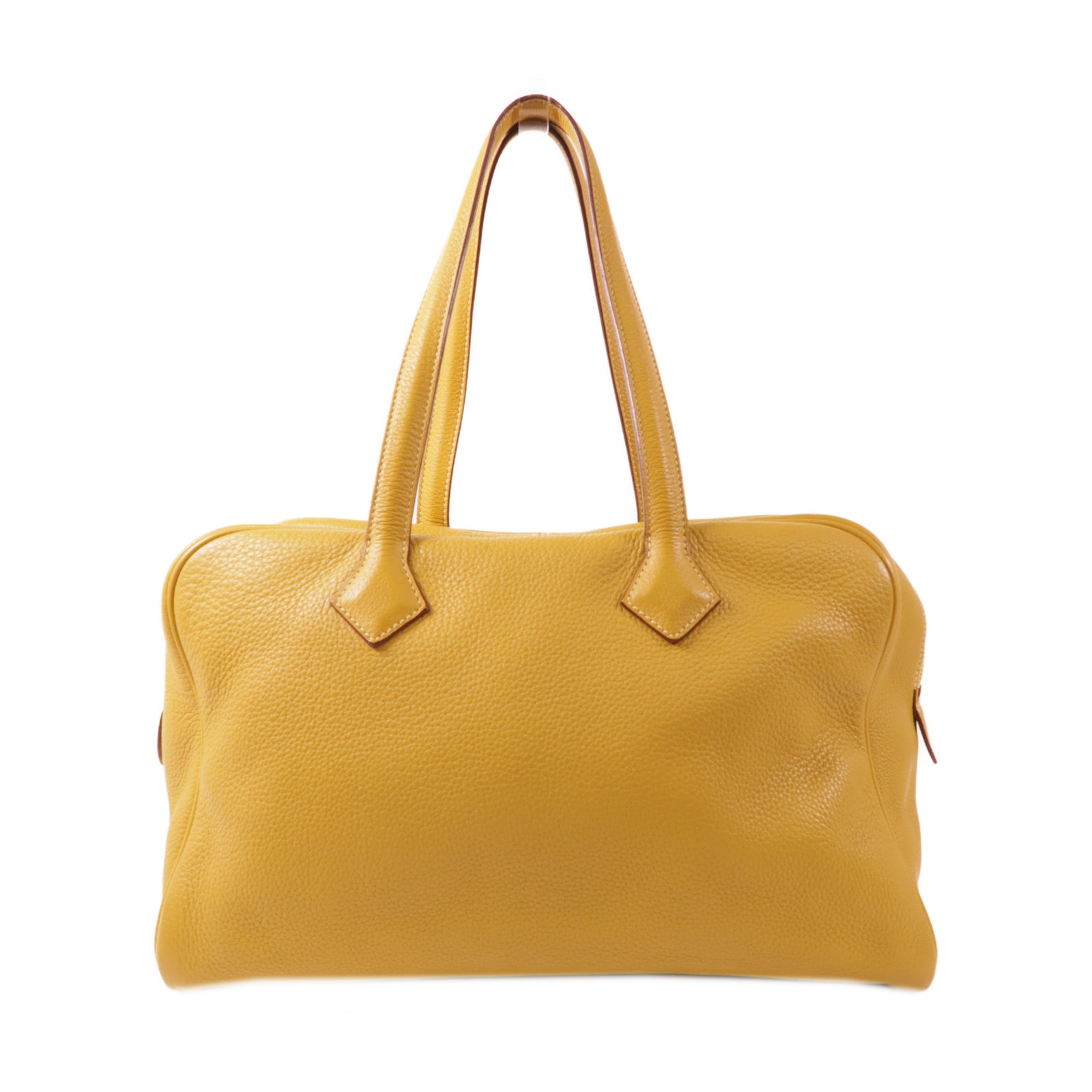 HERMES Clemence皮革Victoria 35銀扣肩背袋Curry黃色