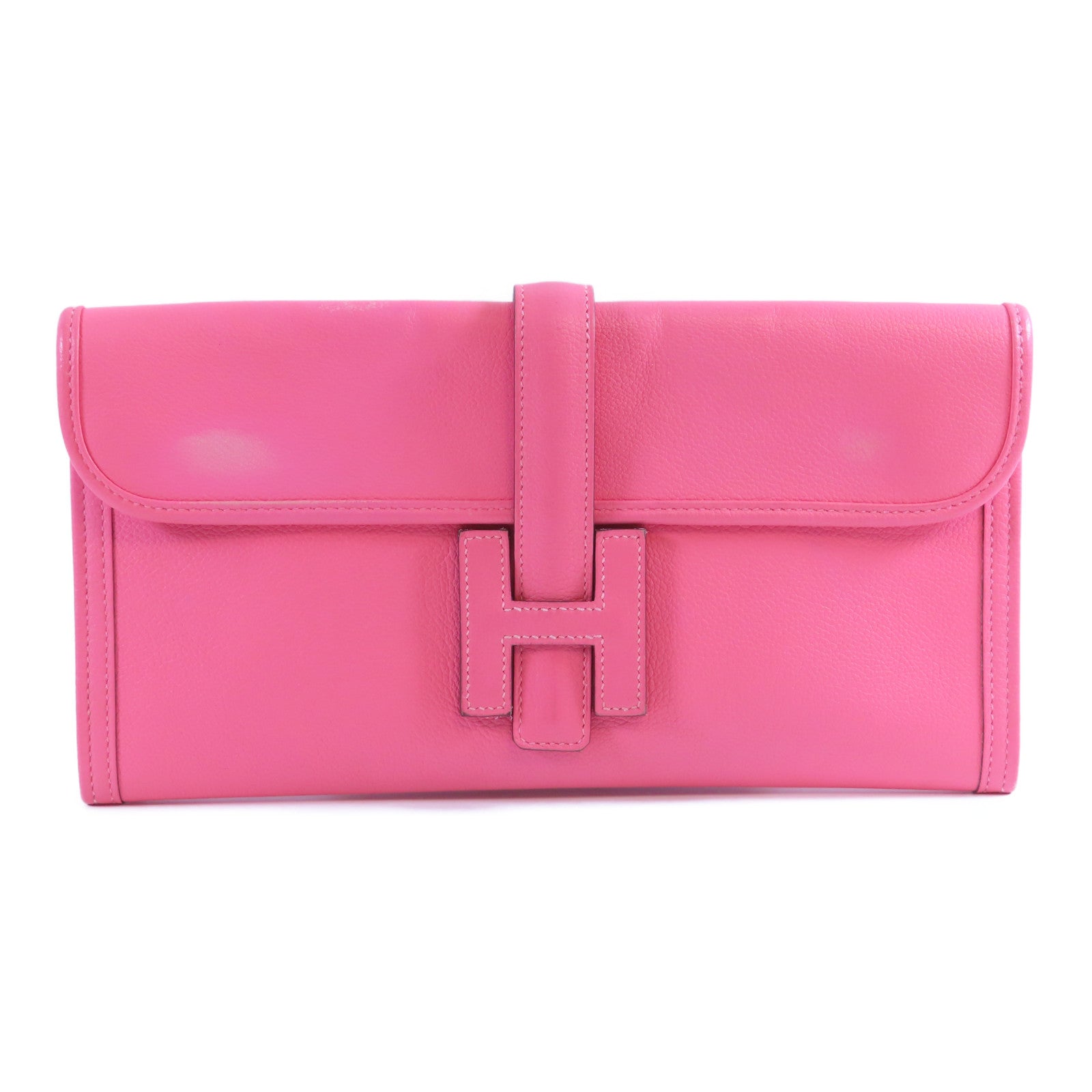 HERMES **【激減優惠】Evercolor皮革Jige手拿包Rose Azalee杜鵑粉紅色
