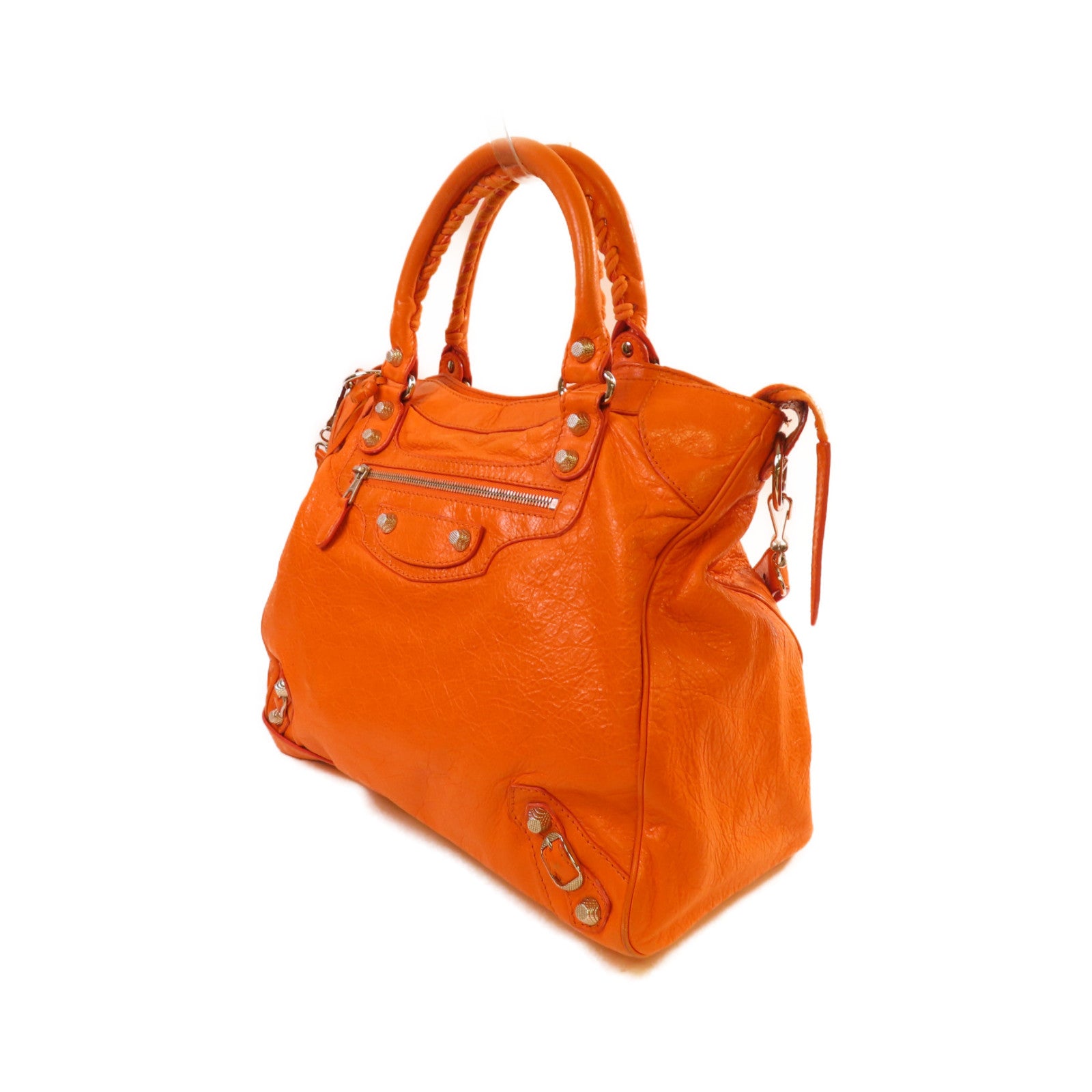 BALENCIAGA 羊皮皮革Velo Giant 2Way Shoulder Bag銀扣手挽肩背兩用袋橙色