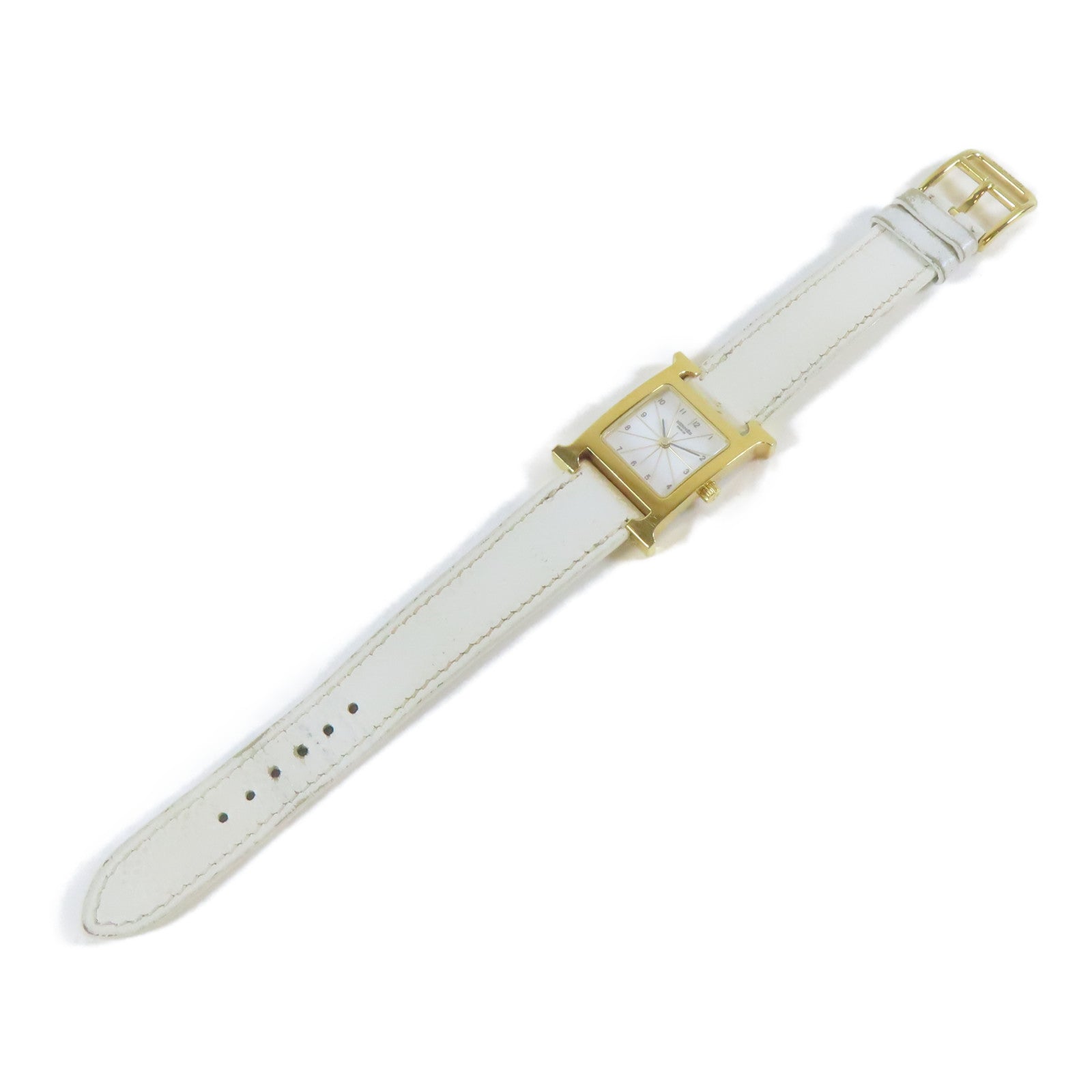 HERMES 【激減優惠】皮革帶/不鏽鋼Heure H Watch金扣手錶石英機芯白色