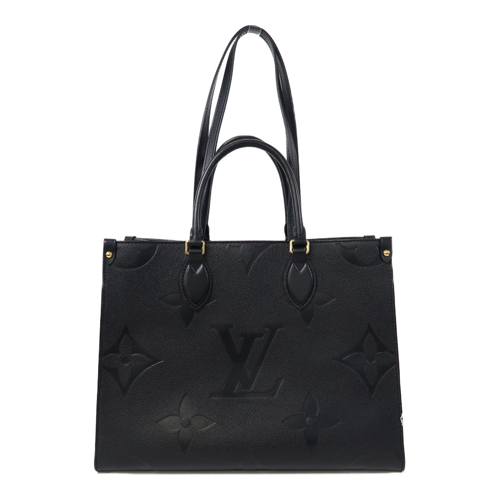 LOUIS VUITTON Monogram Empreinte On The Go MM金扣手挽肩背兩用袋黑色