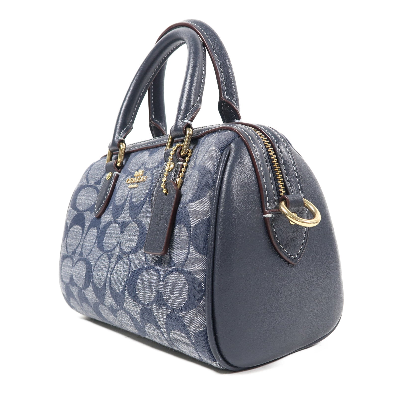 COACH 帆布Mini Rowan金扣手挽肩背兩用袋藍色