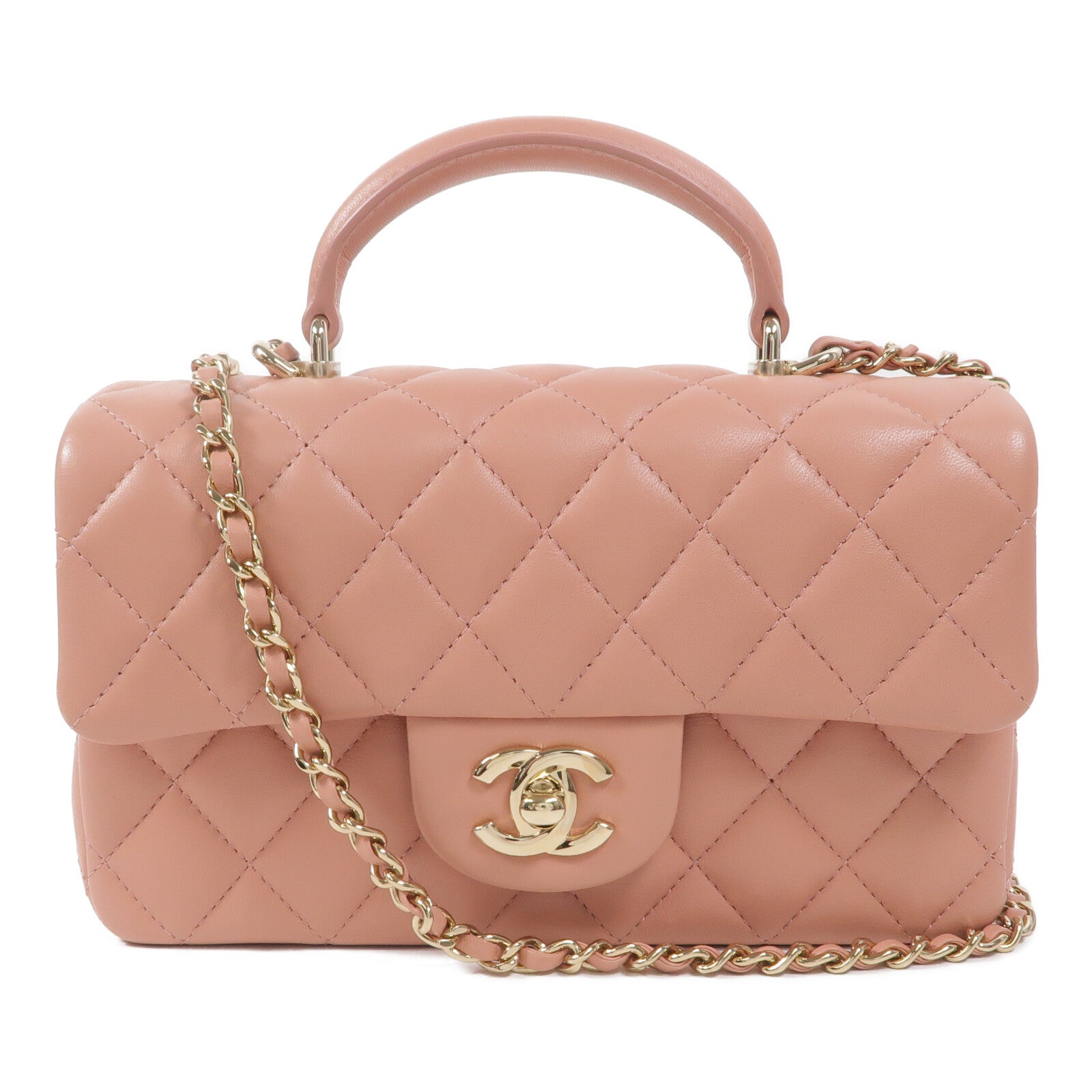 CHANEL 羊皮皮革Mini Flap Bag With Top Handle鏈帶手挽肩背兩用袋