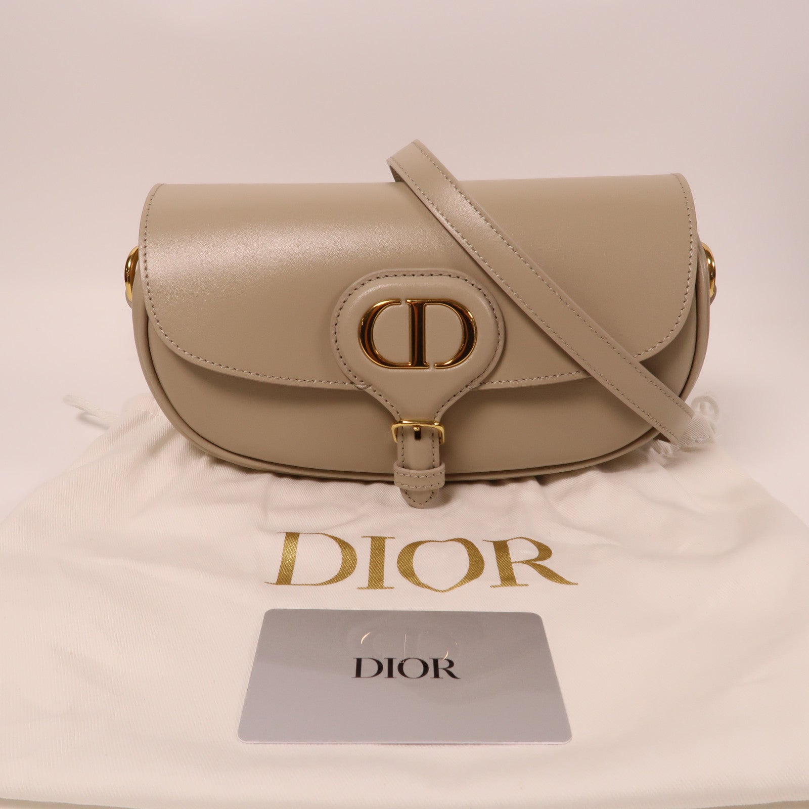 Dior 牛皮皮革Bobby East-West金扣肩背袋米色