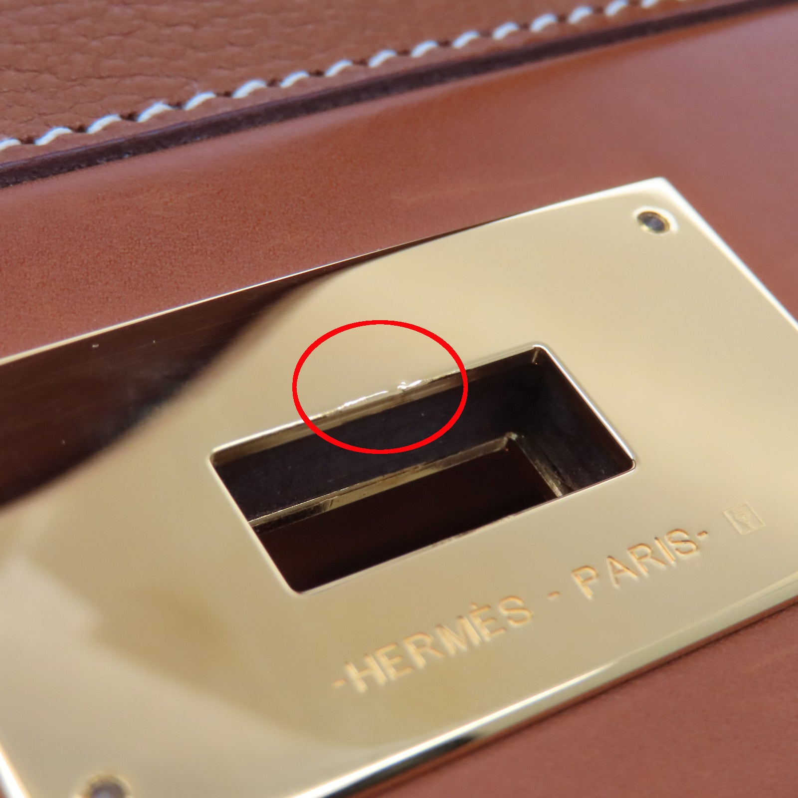 HERMES Barenia Leather 24/24 35cm Gold Buckle Handle Bag Brown