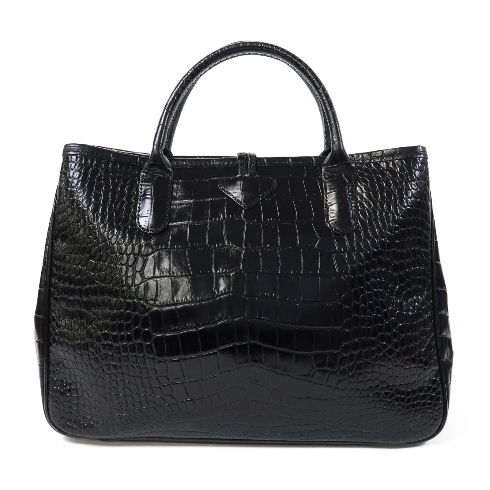 Longchamp 皮革Hang Bag銀扣手挽袋黑色