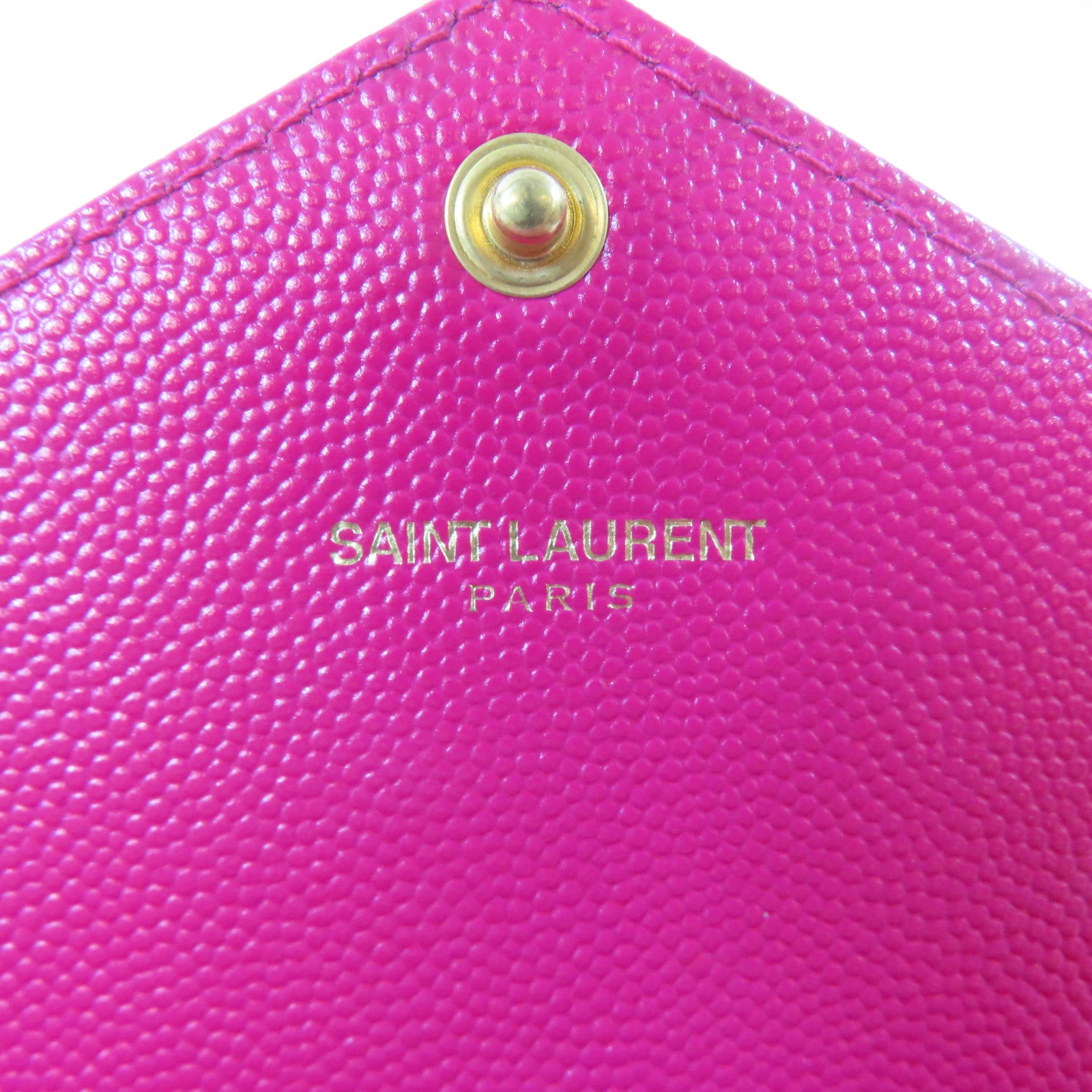 YVES SAINT LAURENT 牛皮皮革Long Wallet金扣長錢包桃紅色
