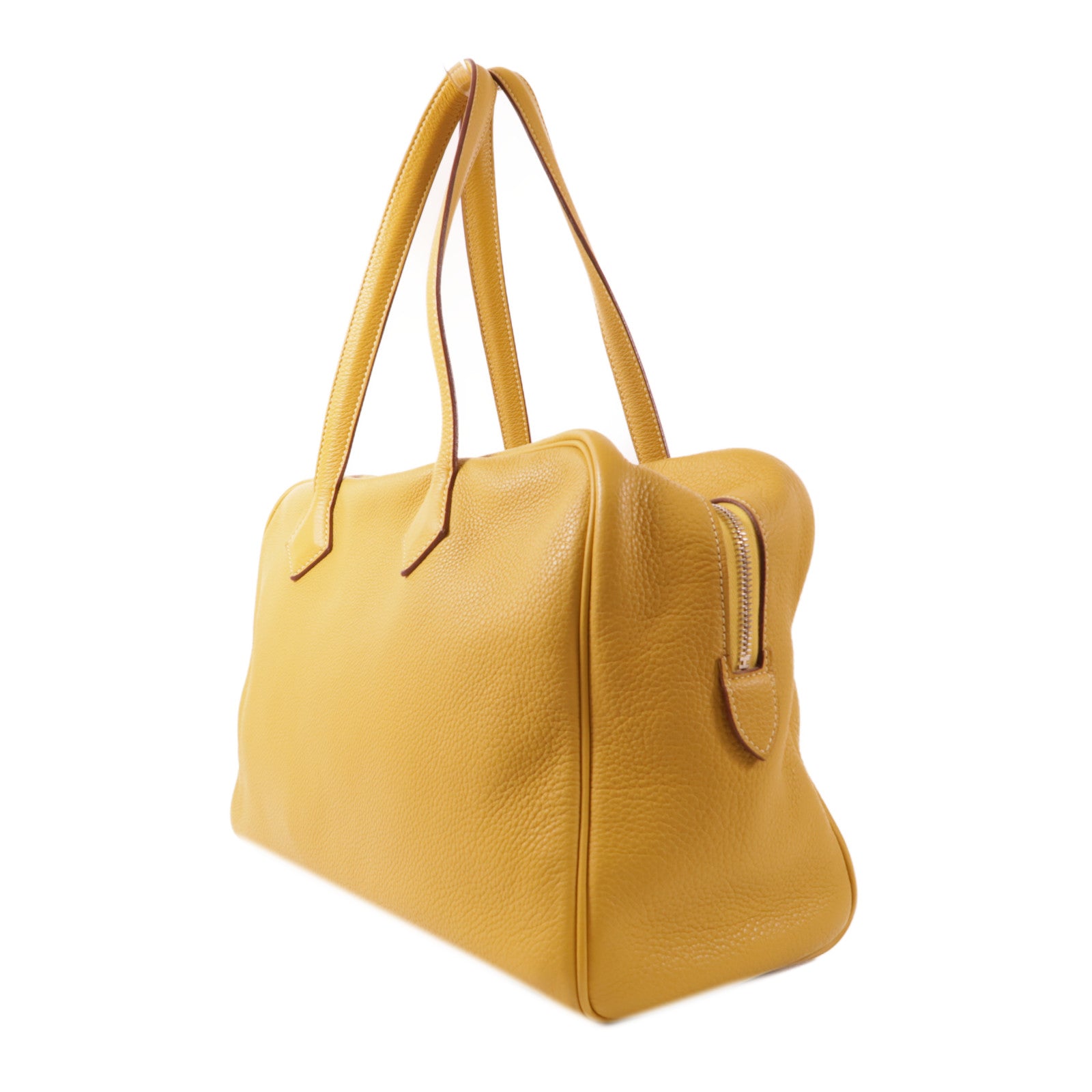 HERMES Clemence皮革Victoria 35銀扣肩背袋Curry黃色