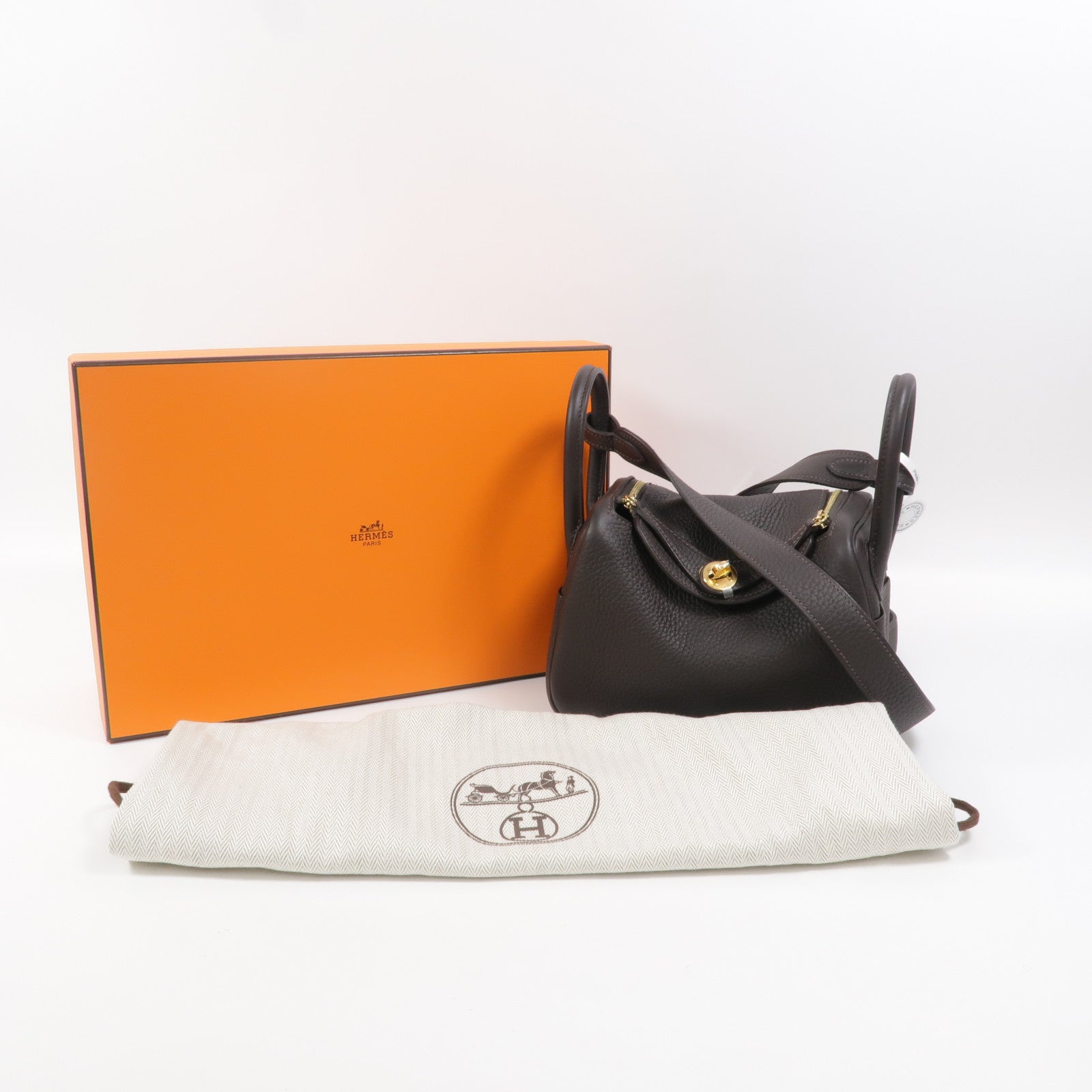 HERMES Clemence皮革Mini Lindy金扣手挽肩背兩用袋Bai Brun