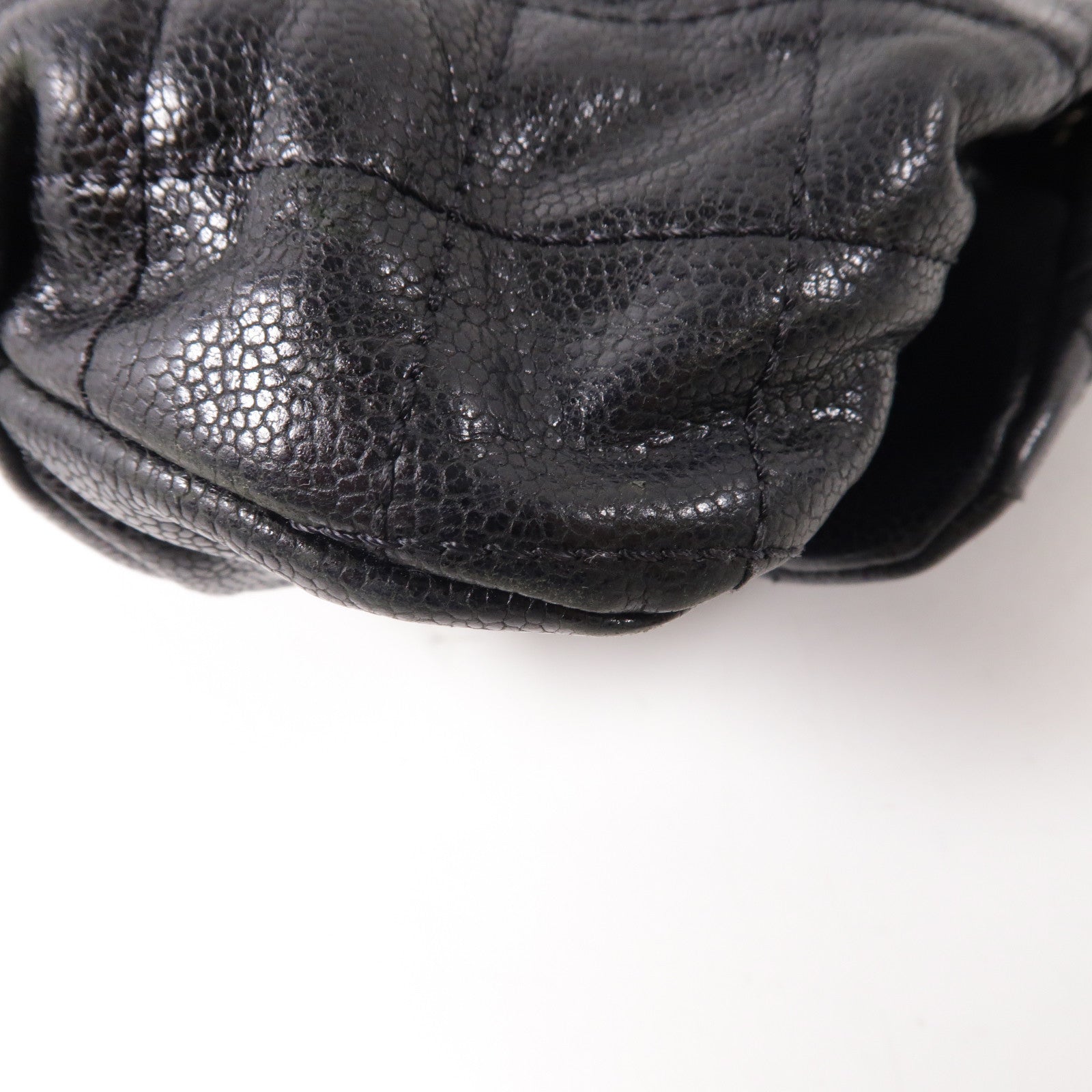 CHANEL 菱格牛皮皮革Chain Shoulder銀扣鏈帶肩背袋黑色