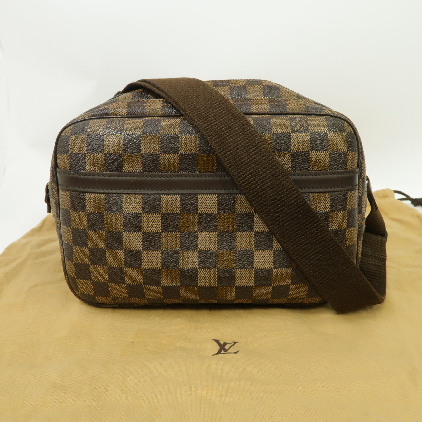 LOUIS VUITTON Damier Reporter PM金扣肩背袋啡色