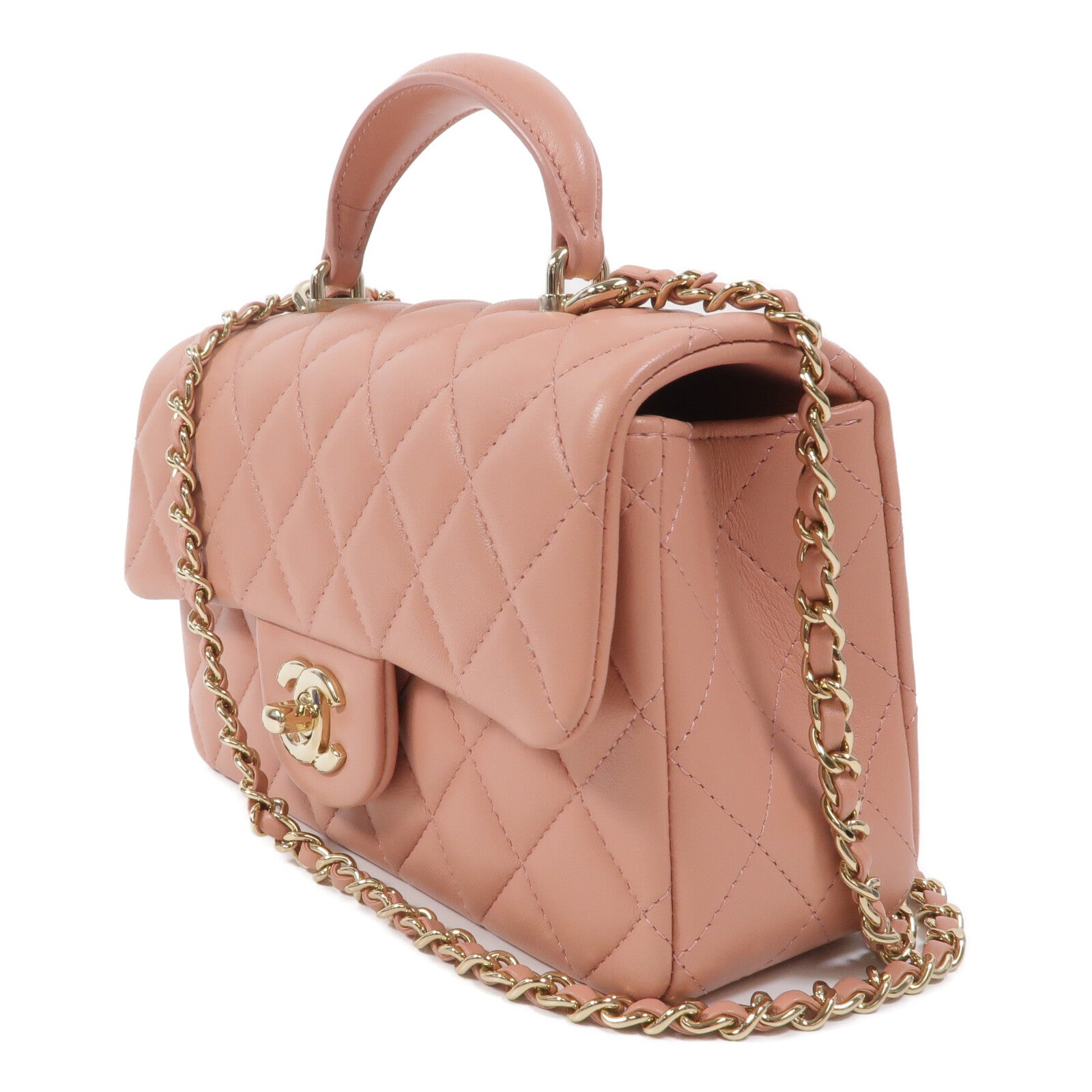 CHANEL 羊皮皮革Mini Flap Bag With Top Handle鏈帶手挽肩背兩用袋