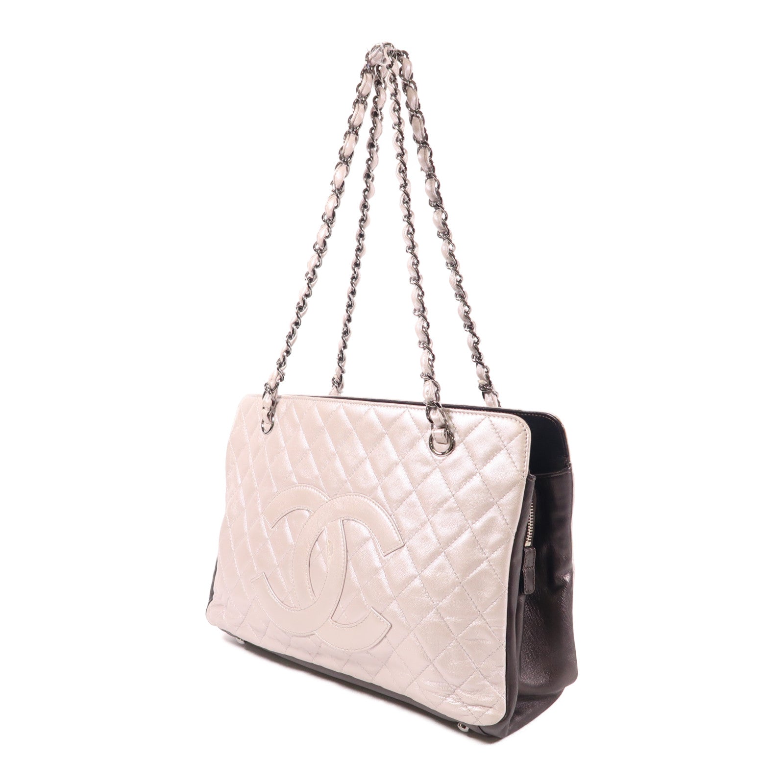 CHANEL 羊皮皮革Chain Shoulder銀扣鏈帶肩背袋