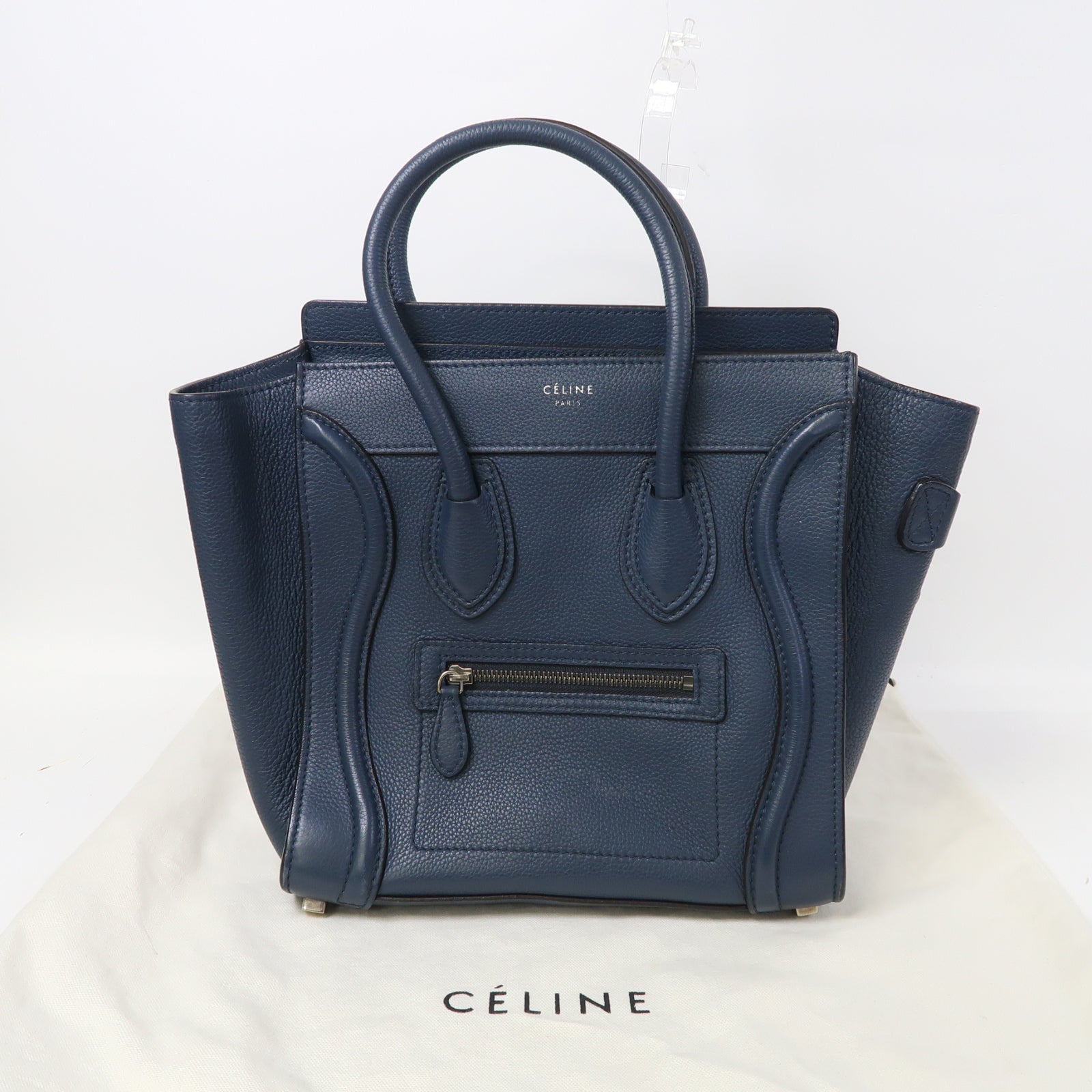 CELINE 牛皮皮革Luggage銀扣手挽袋藍色