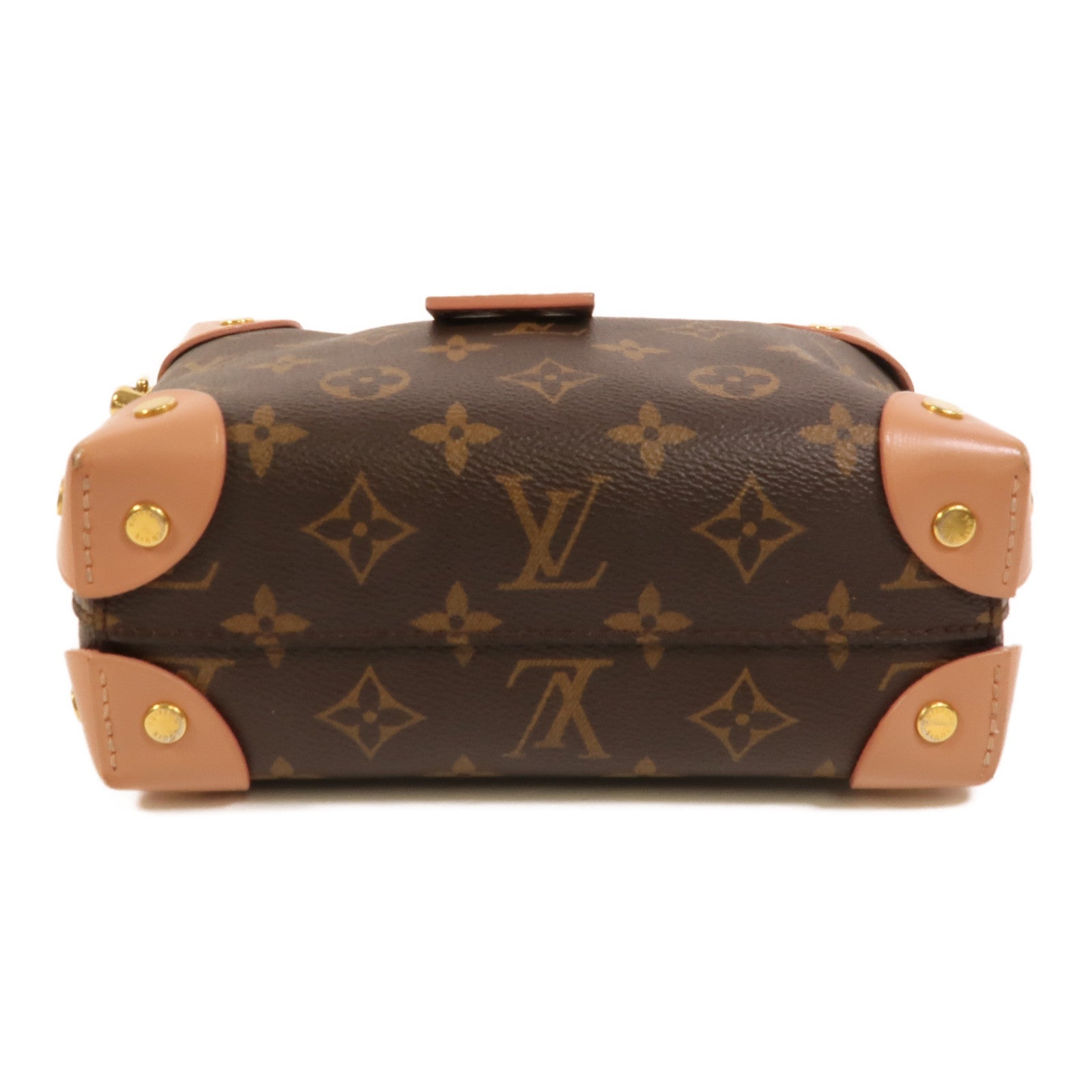 LOUIS VUITTON Monogram Petite Malle Souple金扣手挽肩背兩用袋棕色/粉紅色