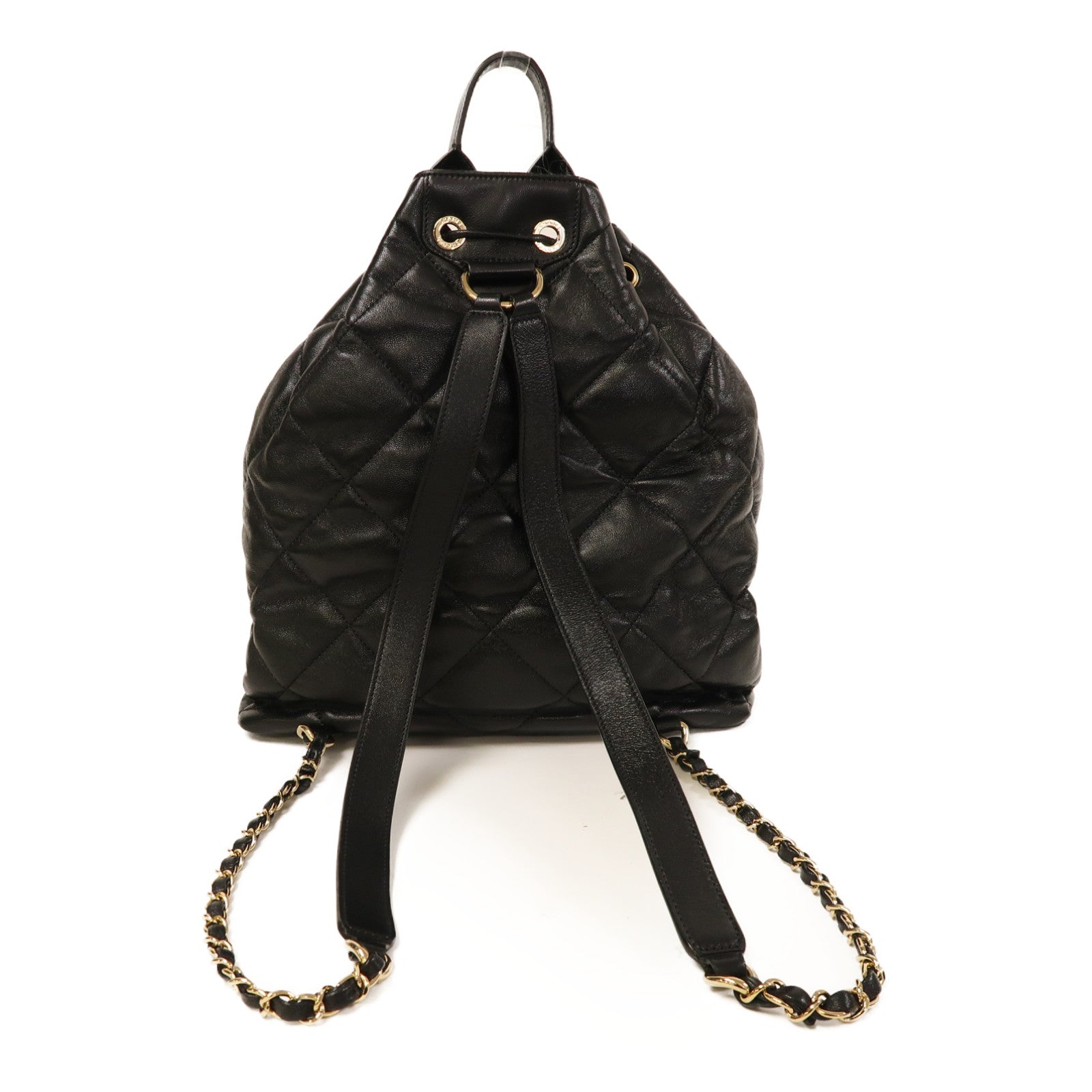 CHANEL 菱格牛皮皮革Backpack金扣背包黑色