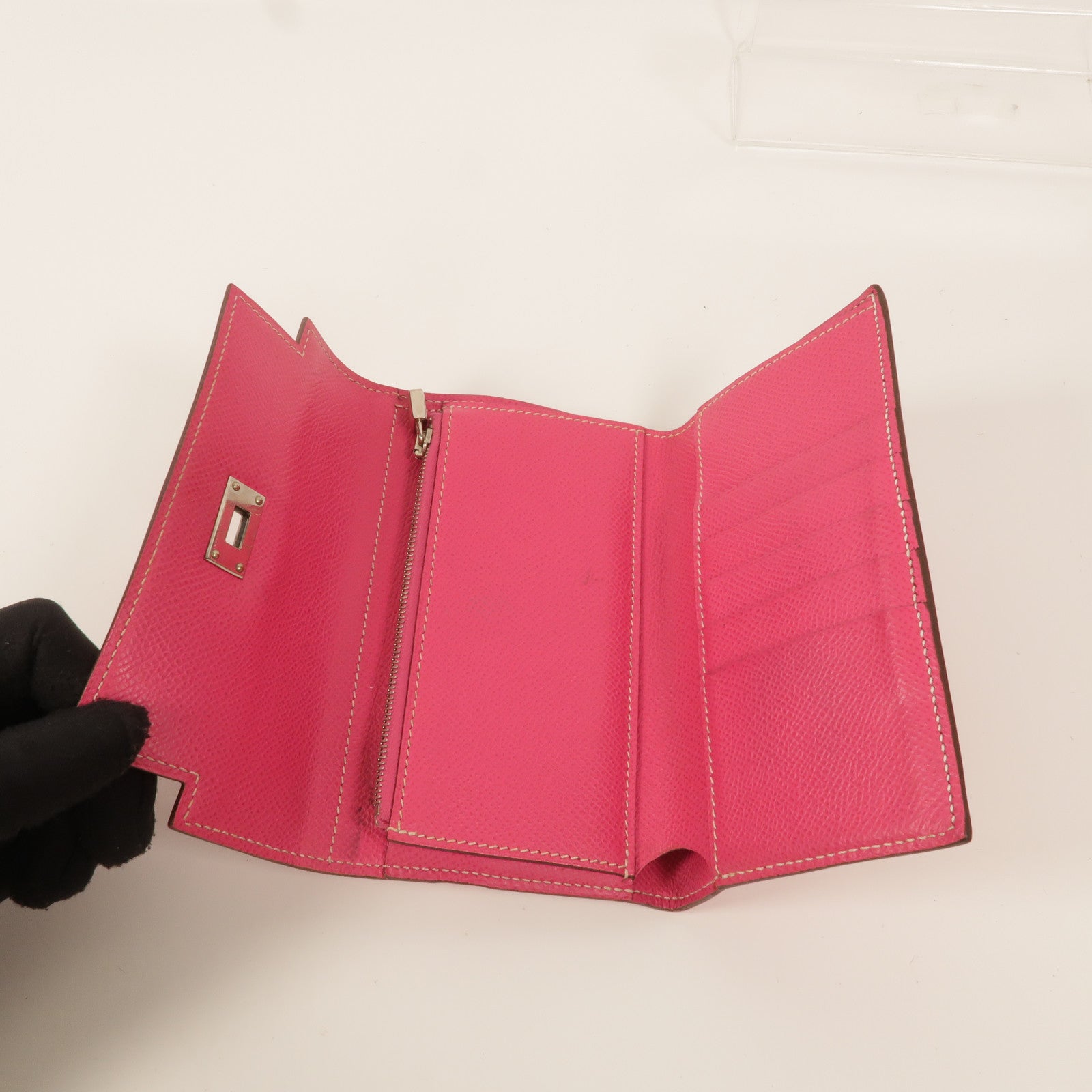 HERMES Epsom皮革Kelly Compact Wallet長錢包Rose Tyrien