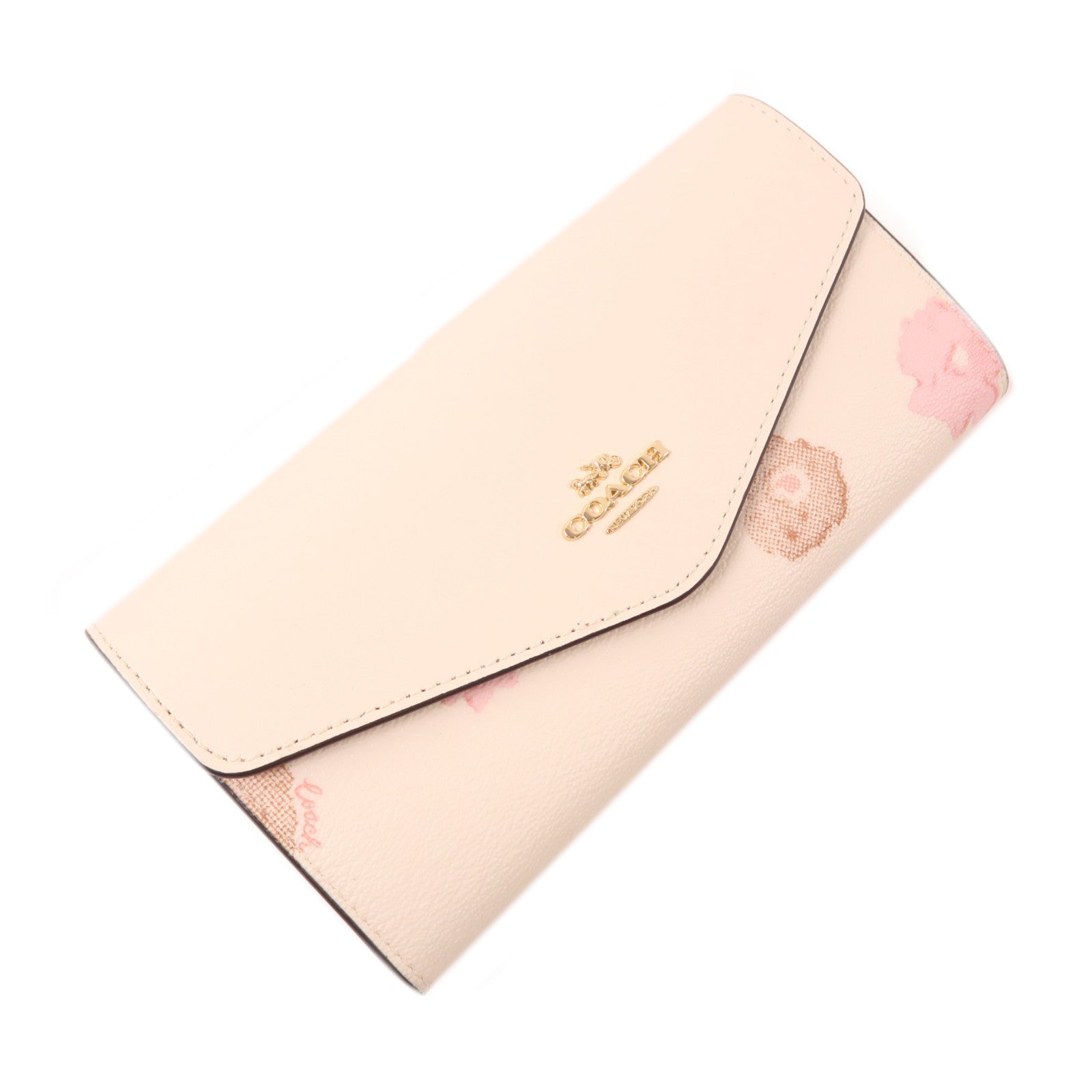 COACH 牛皮皮革Long Wallet金扣長錢包白色