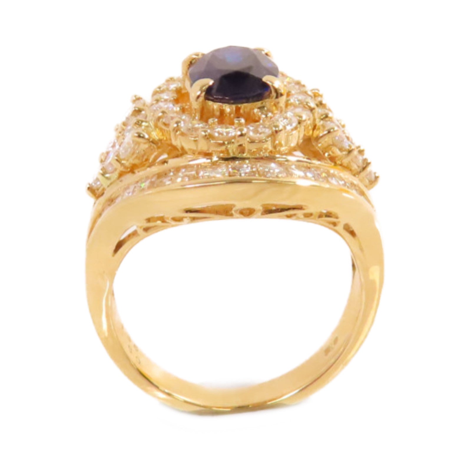 JEWELRY 【激減優惠】18K黃金/1.36ct藍寶石/1.8ct鑽石Sapphire Diamond Ring戒指US#5.25