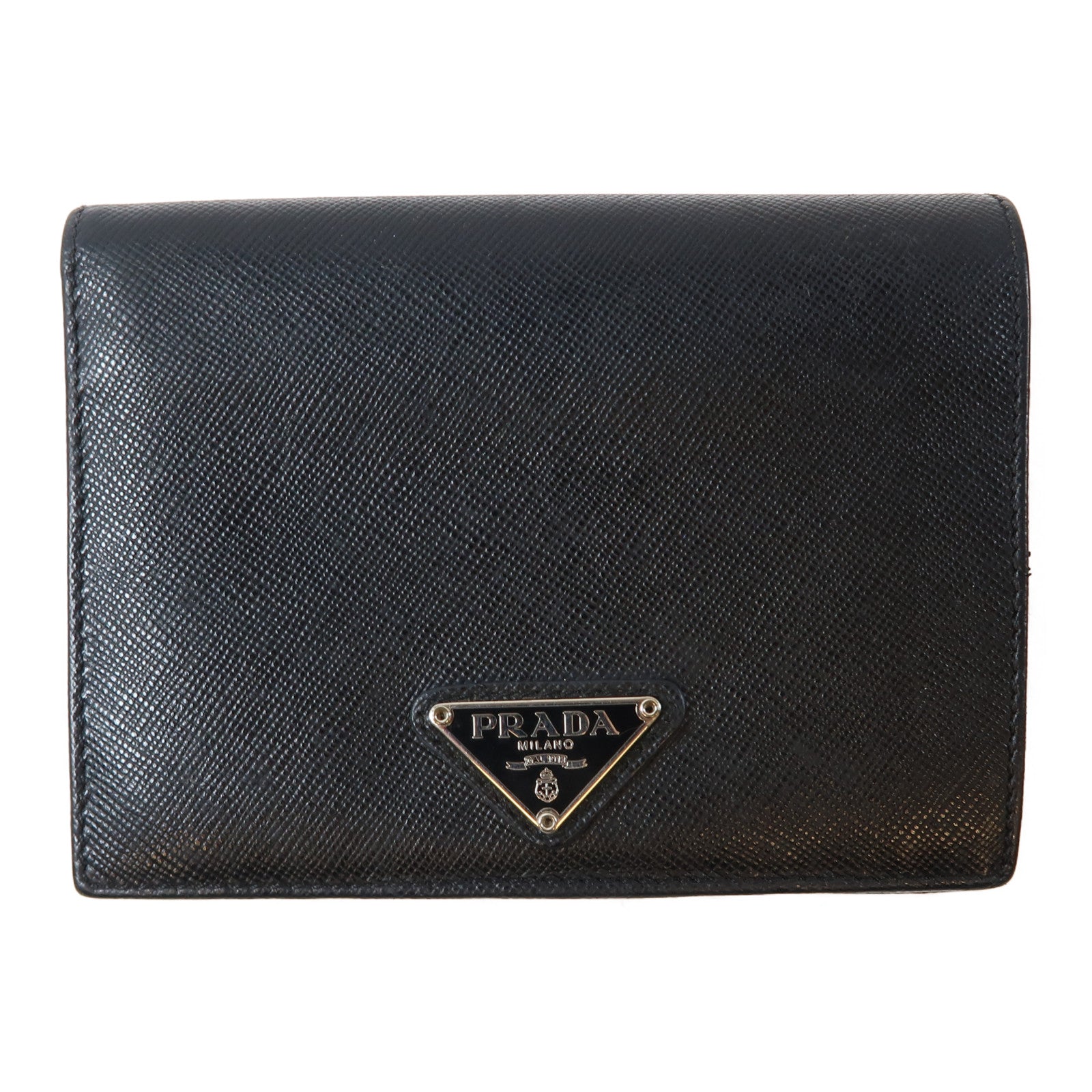 PRADA Saffiano皮革Wallet銀扣錢包黑色