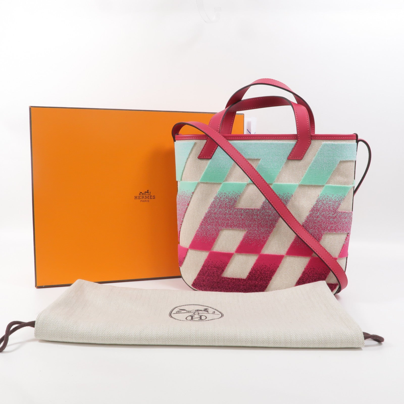 HERMES 帆布Cabas 27手挽肩背兩用袋Rose Extreme