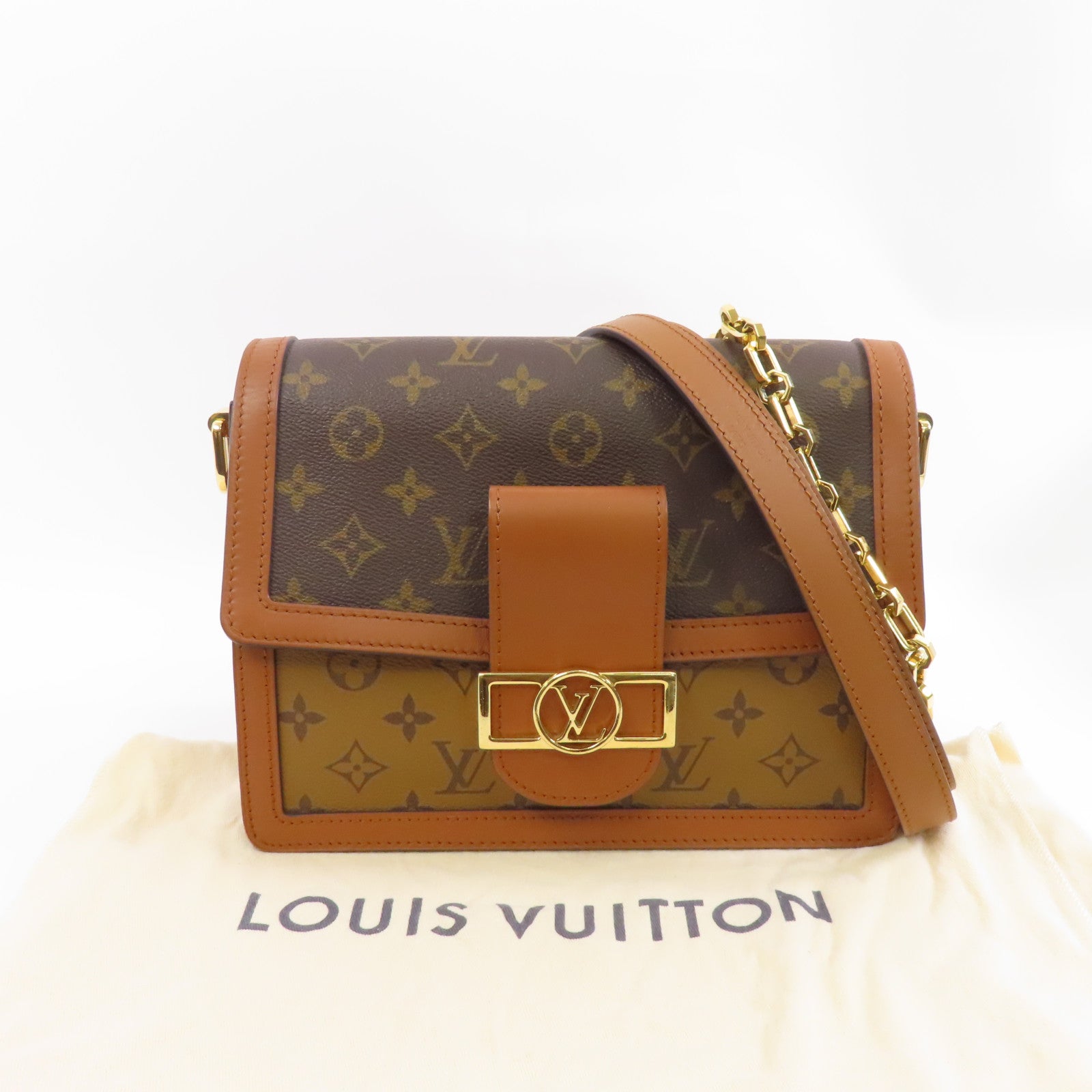 LOUIS VUITTON 【激減優惠】Monogram/Monogram Reverse Dauphine MM金扣手挽肩背兩用袋啡色