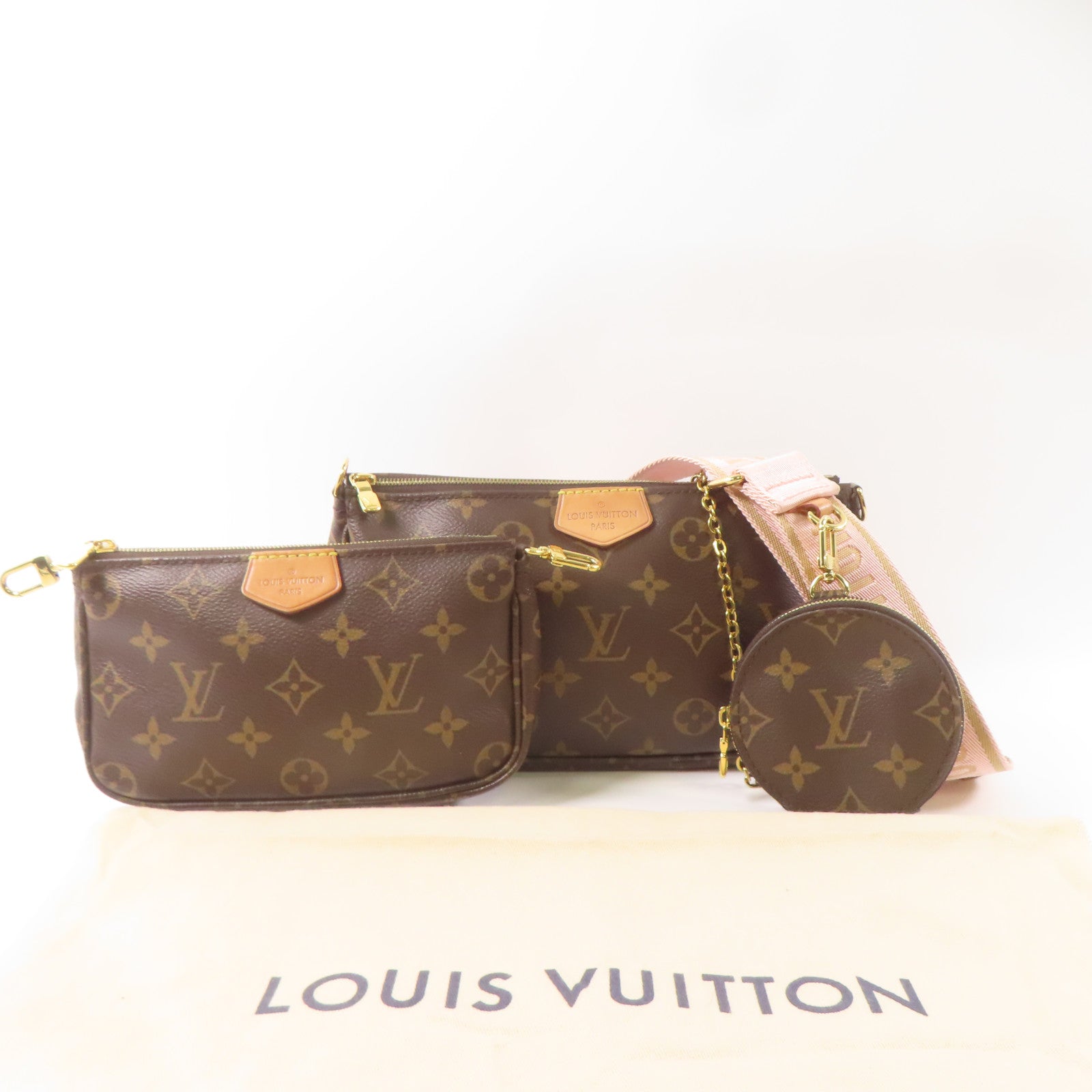 LOUIS VUITTON Monogram Multi Pochette Accessoires金扣肩背袋棕色