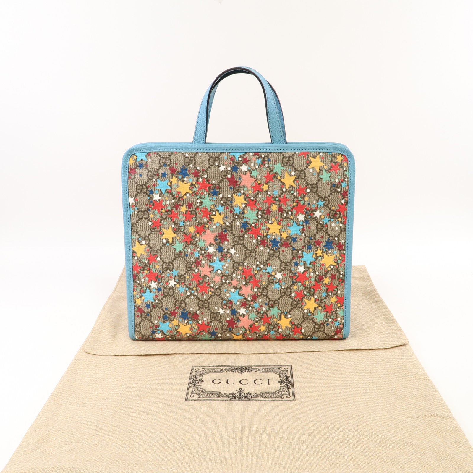 GUCCI 塗層帆布Star Print Tote Bag銀扣手挽袋藍色