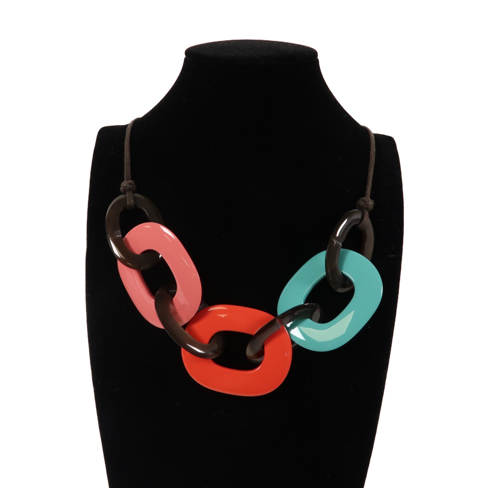HERMES 水牛角Karamba Necklace項鍊紅色/粉紅色/綠色