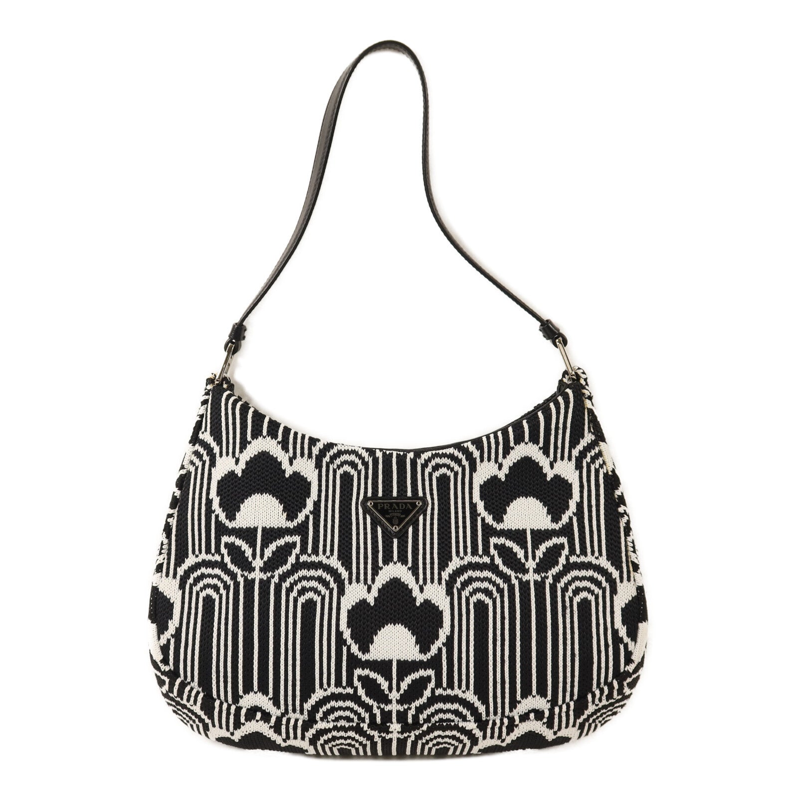 PRADA 針織布料Cleo Shoulder Bag銀扣肩背袋