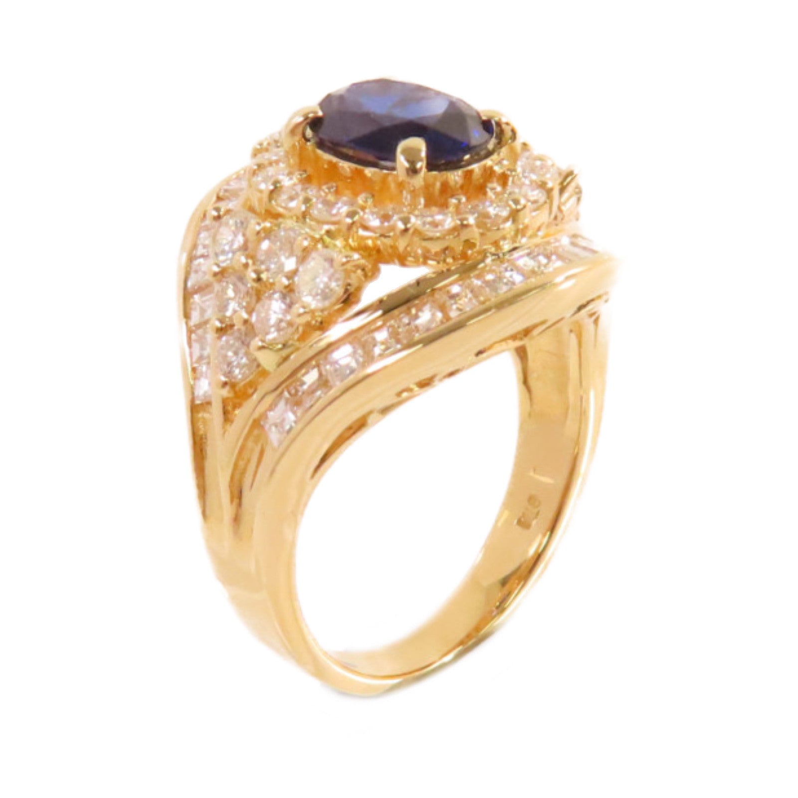 JEWELRY 【激減優惠】18K黃金/1.36ct藍寶石/1.8ct鑽石Sapphire Diamond Ring戒指US#5.25