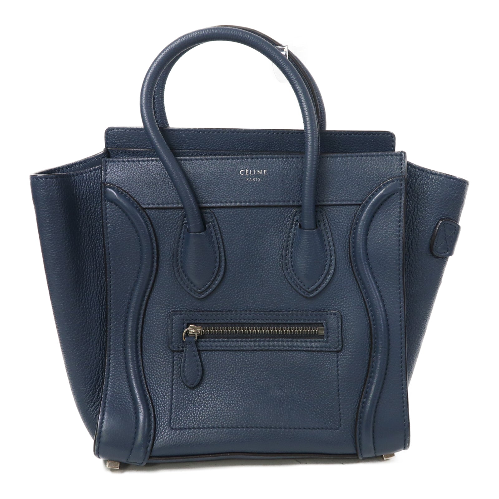 CELINE 牛皮皮革Luggage銀扣手挽袋藍色