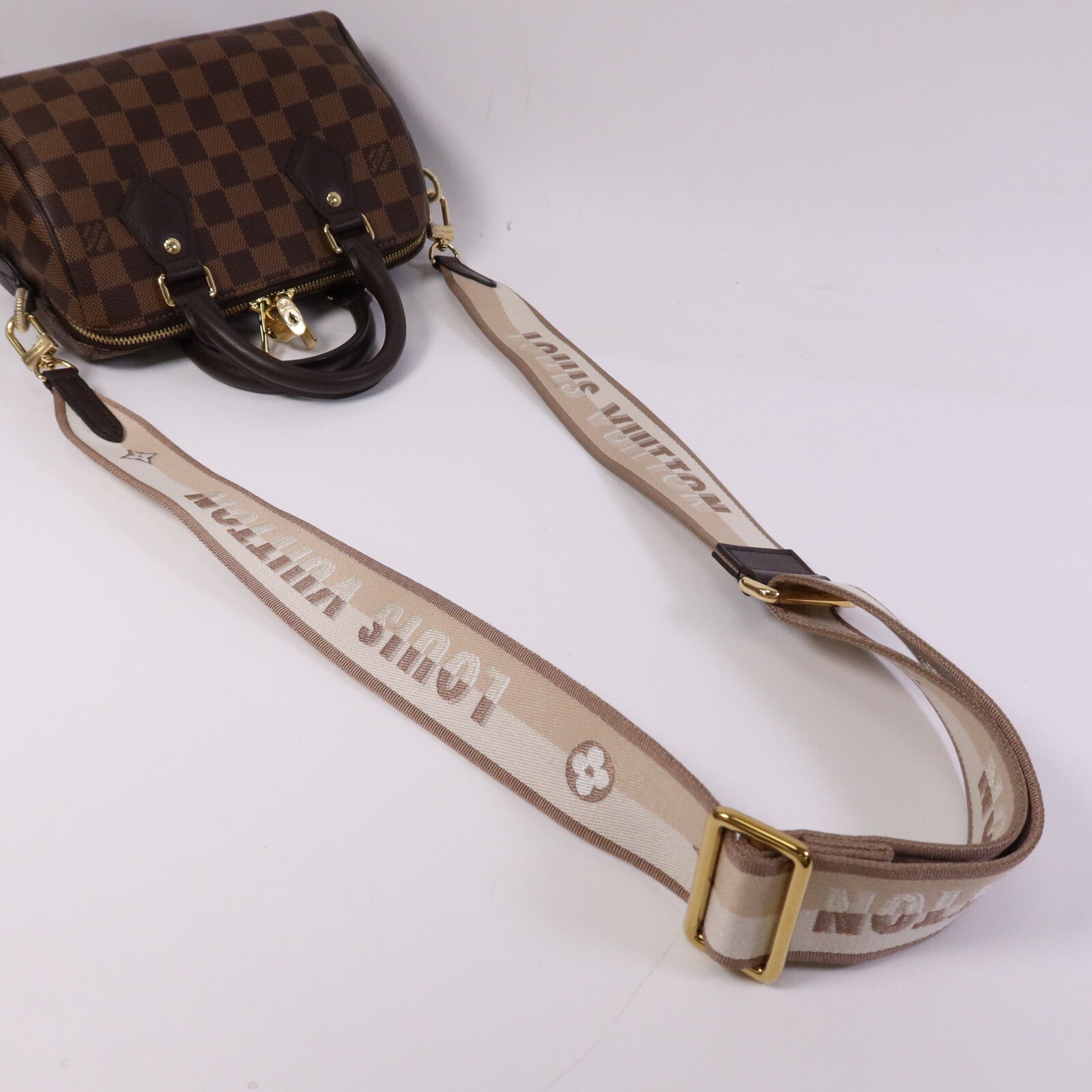 LOUIS VUITTON Damier Speedy Bandouliere 20金扣手挽肩背兩用袋