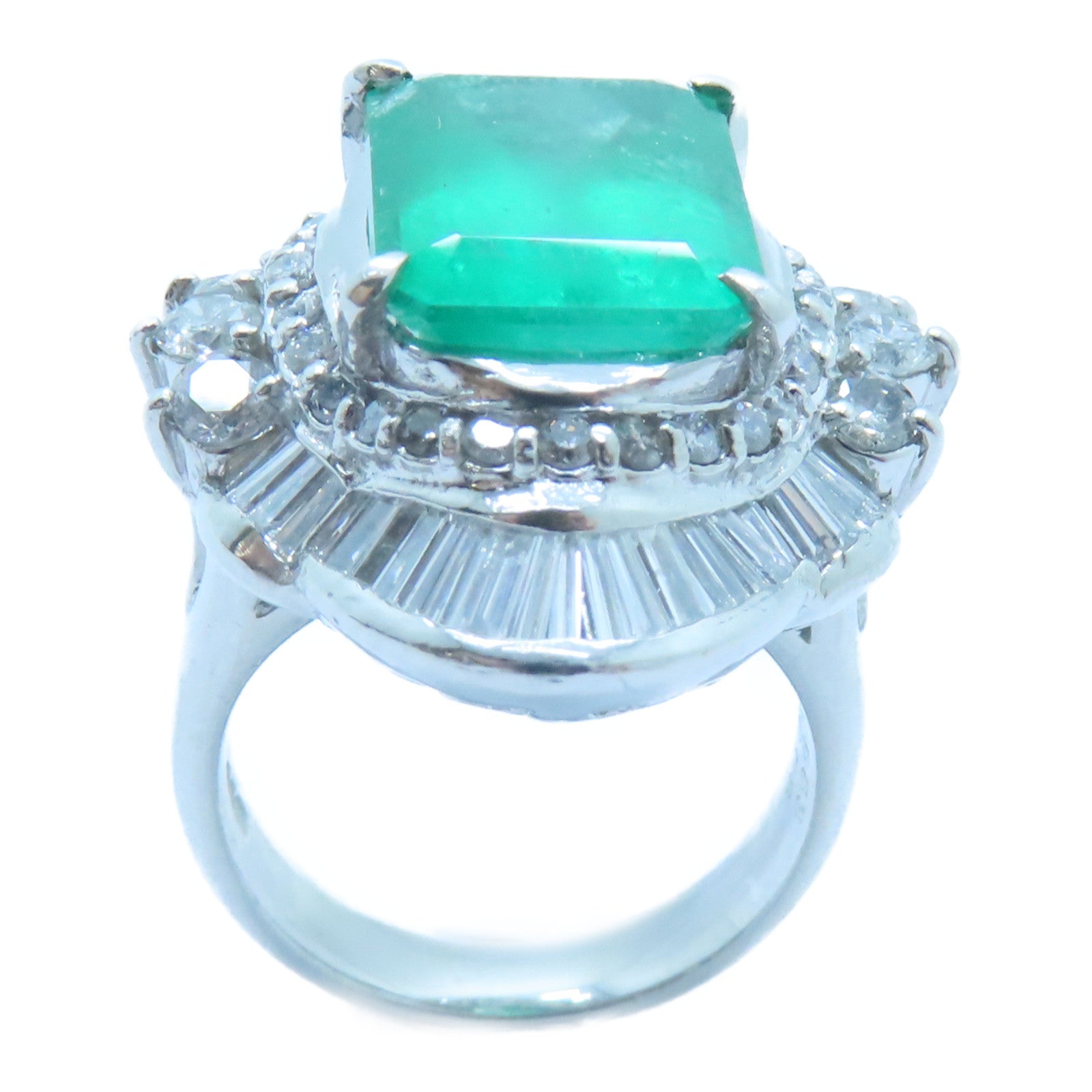 JEWELRY PT900鉑金Emerald Diamond Ring 5.63ct綠寶石/2.08ct鑽石戒指US#6