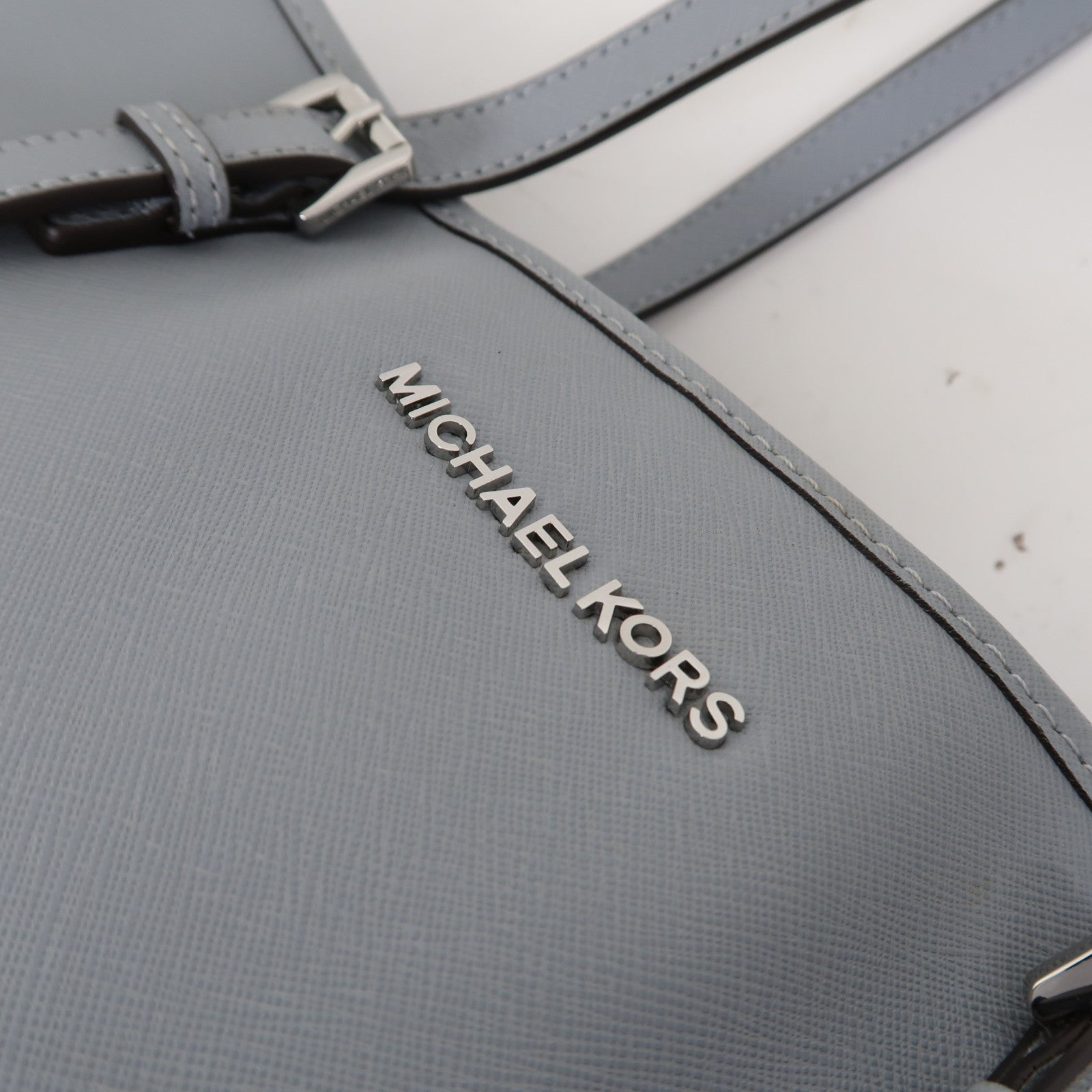 Michael Kors 牛皮皮革Tote Bag銀扣肩背袋藍色