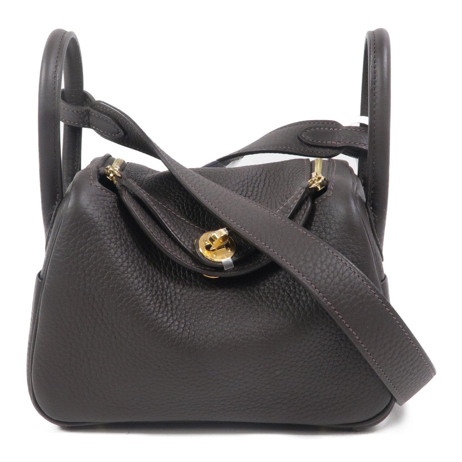 HERMES Clemence皮革Mini Lindy金扣手挽肩背兩用袋Bai Brun