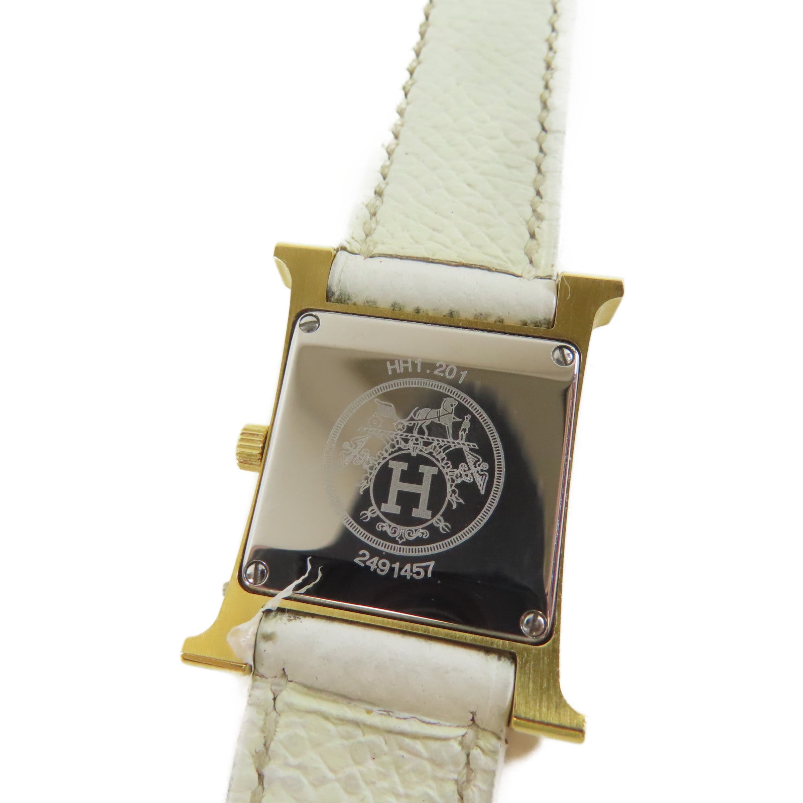HERMES 【激減優惠】皮革帶/不鏽鋼Heure H Watch金扣手錶石英機芯白色