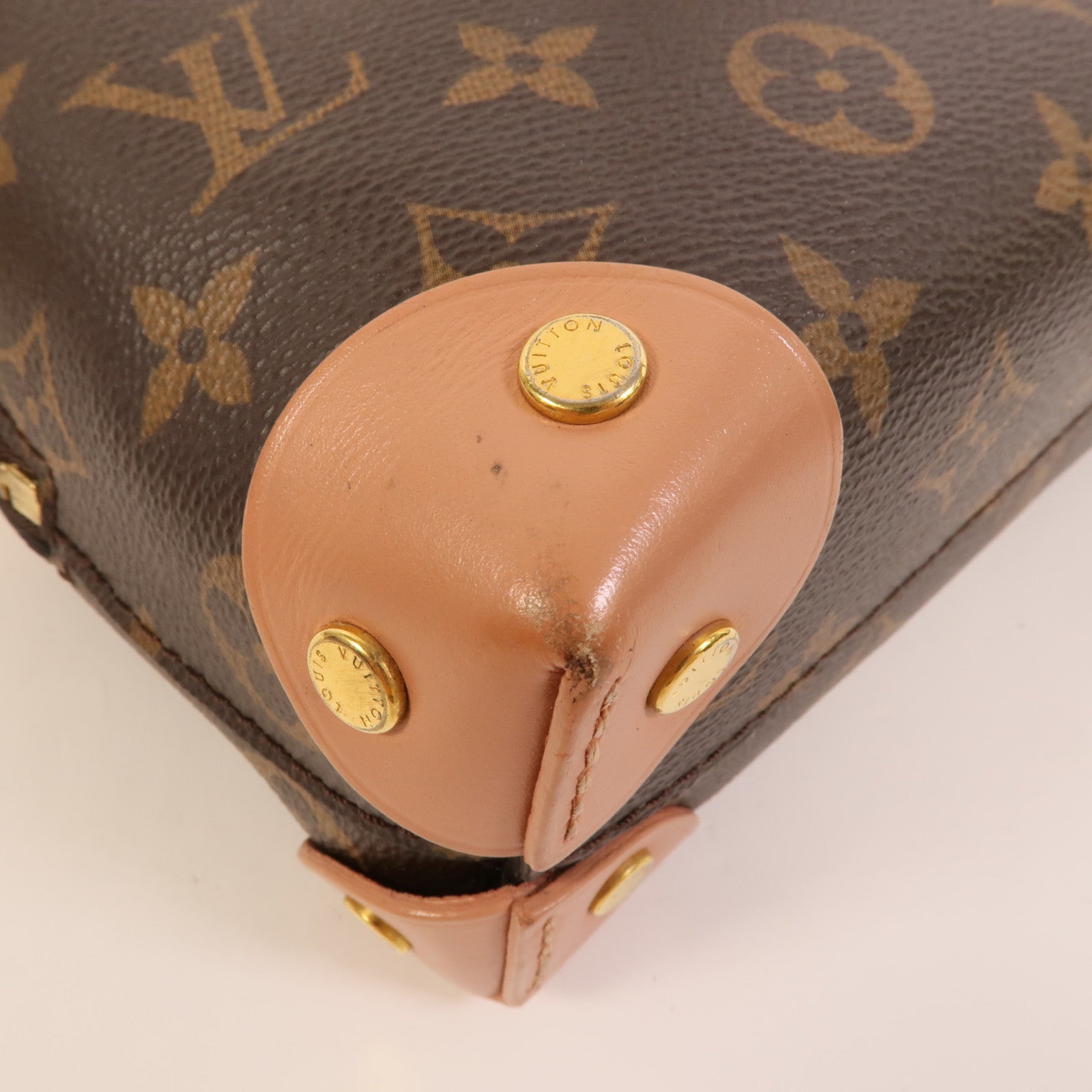 LOUIS VUITTON Monogram Petite Malle Souple金扣手挽肩背兩用袋棕色/粉紅色