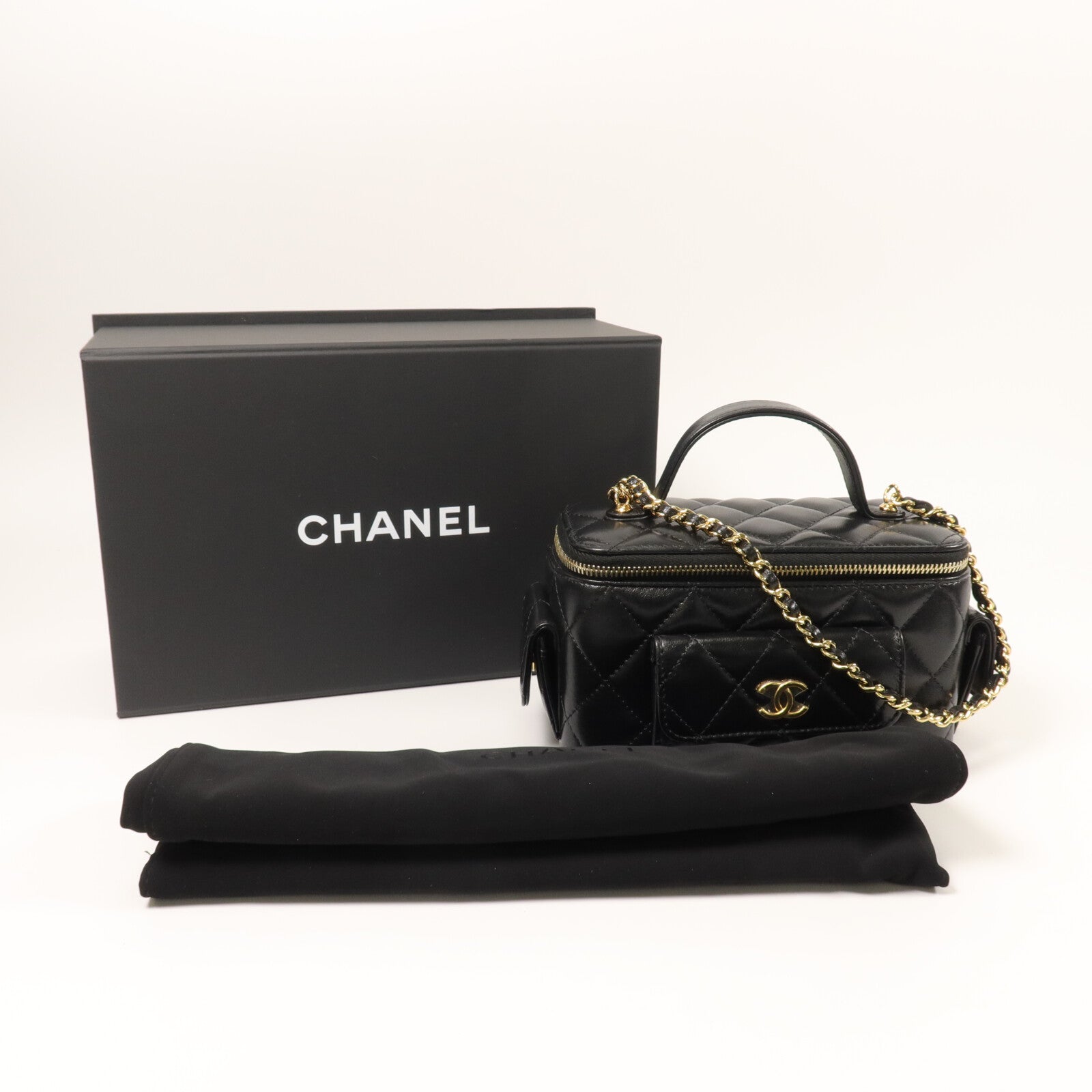 CHANEL 牛皮皮革Vanity Case鏈帶手挽肩背兩用袋