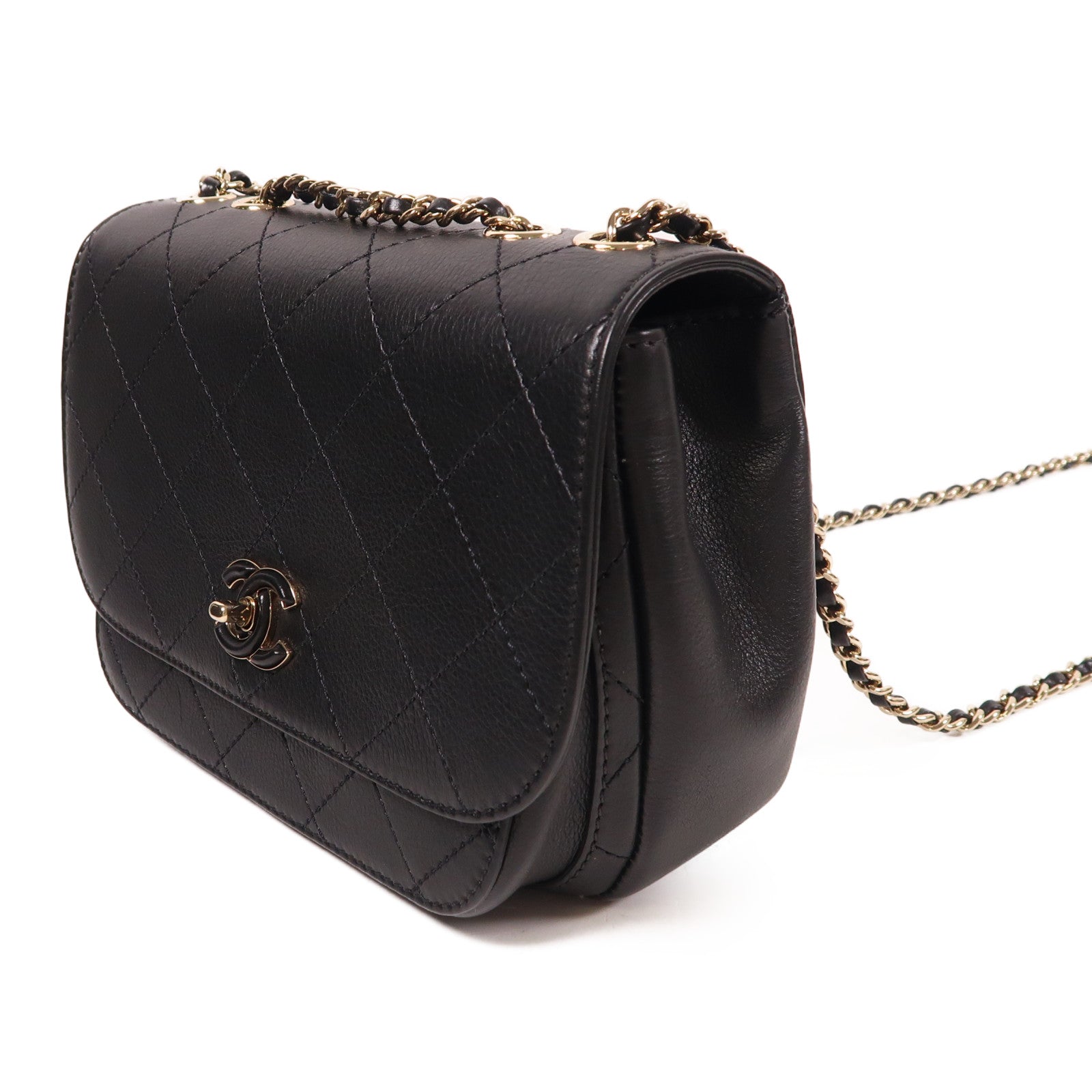 CHANEL 皮革Chain Shoulder金扣鏈帶肩背袋