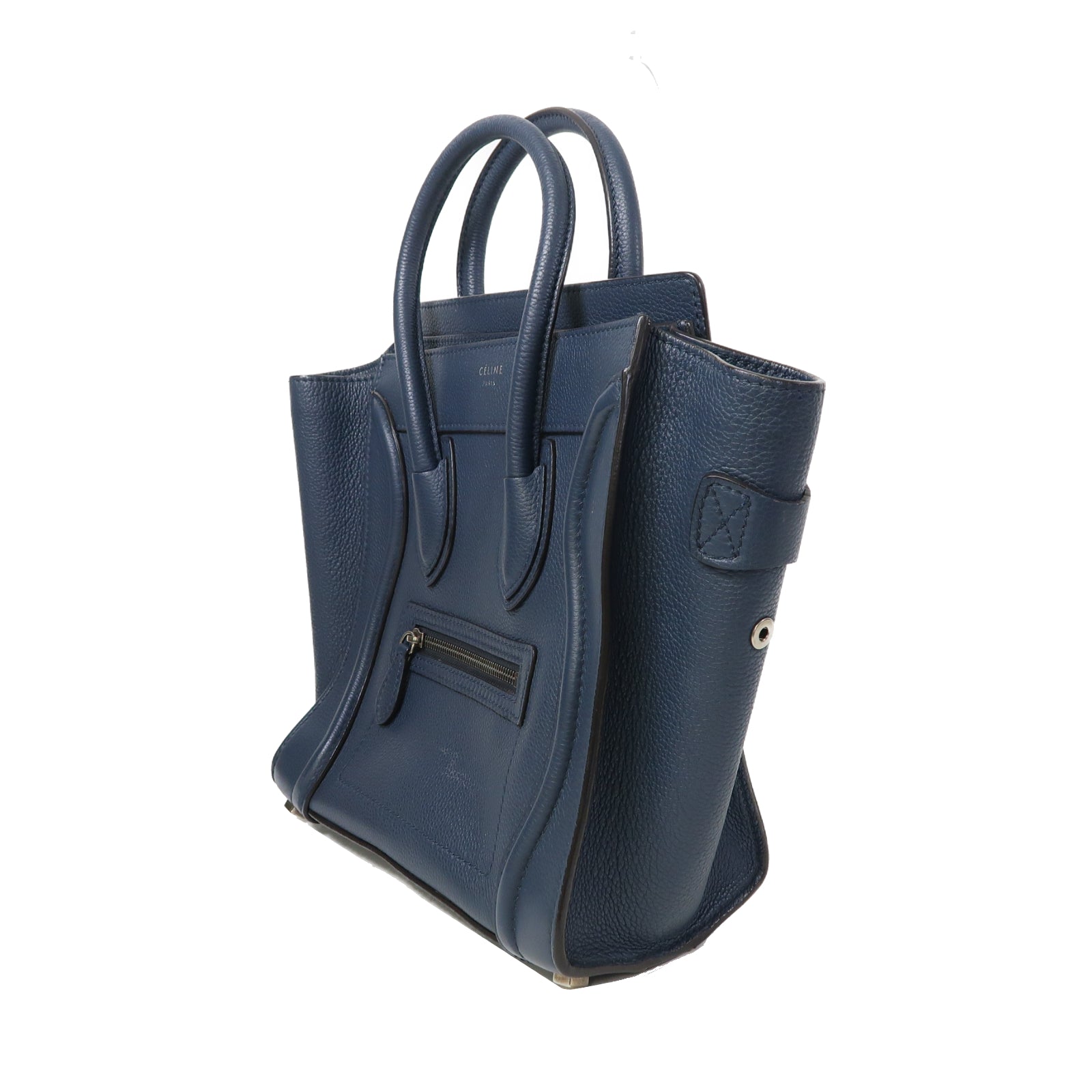 CELINE 牛皮皮革Luggage銀扣手挽袋藍色