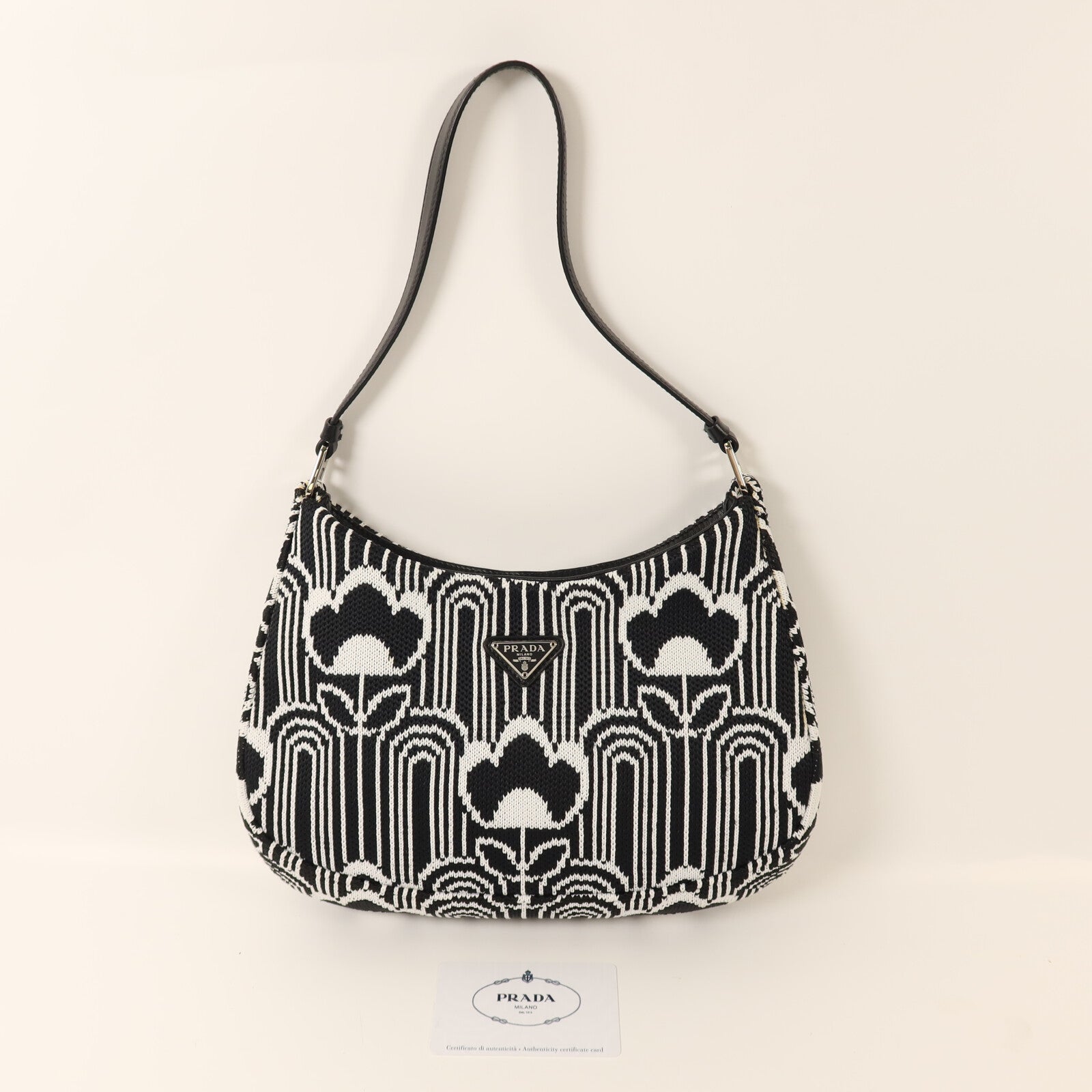 PRADA 針織布料Cleo Shoulder Bag銀扣肩背袋