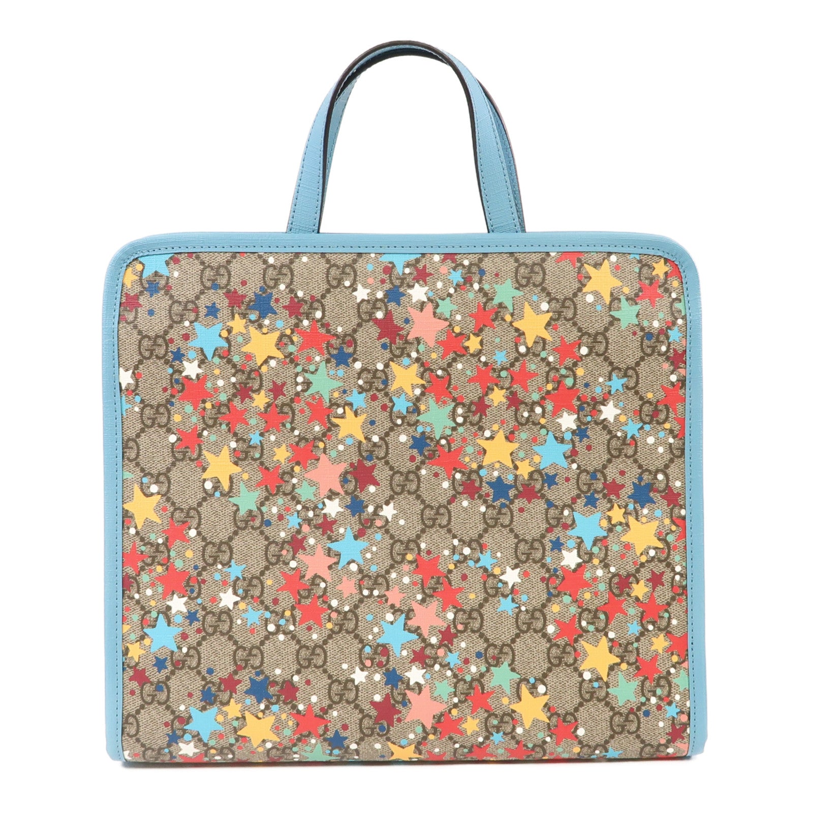 GUCCI 塗層帆布Star Print Tote Bag銀扣手挽袋藍色