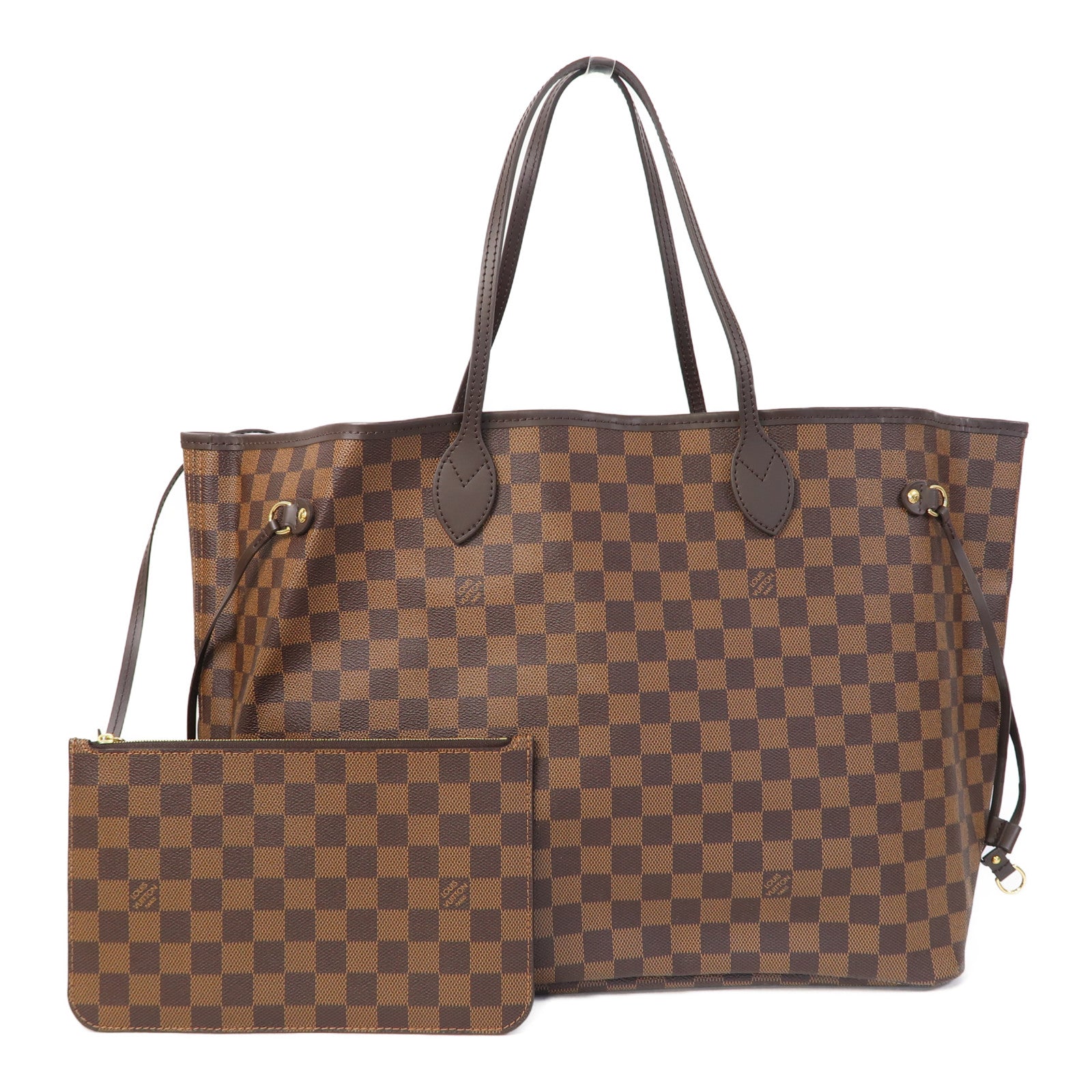 LOUIS VUITTON Damier Neverfull GM金扣手挽袋啡色