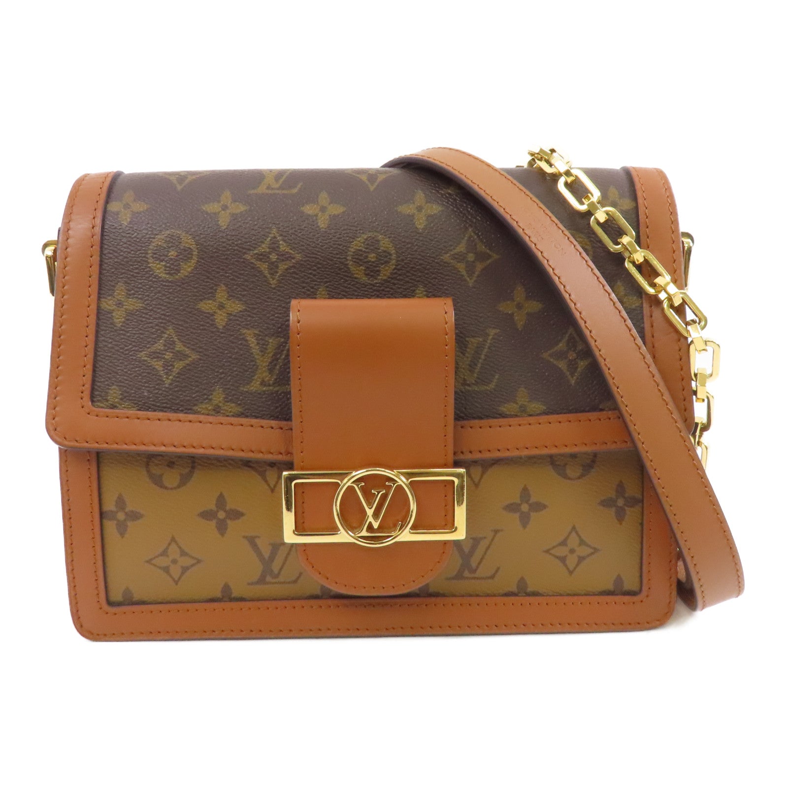 LOUIS VUITTON 【激減優惠】Monogram/Monogram Reverse Dauphine MM金扣手挽肩背兩用袋啡色