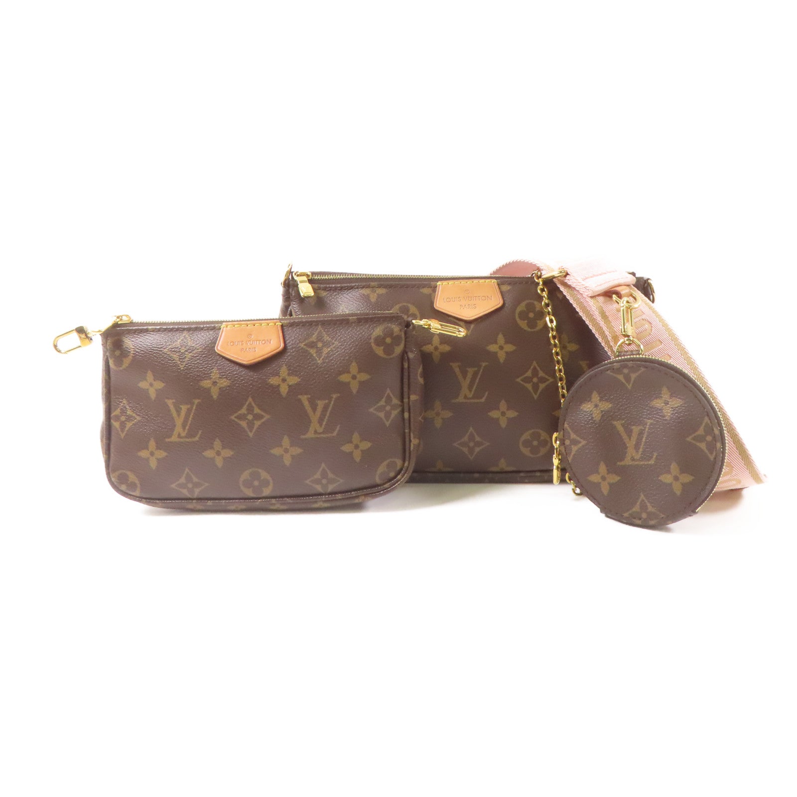 LOUIS VUITTON Monogram Multi Pochette Accessoires金扣肩背袋棕色