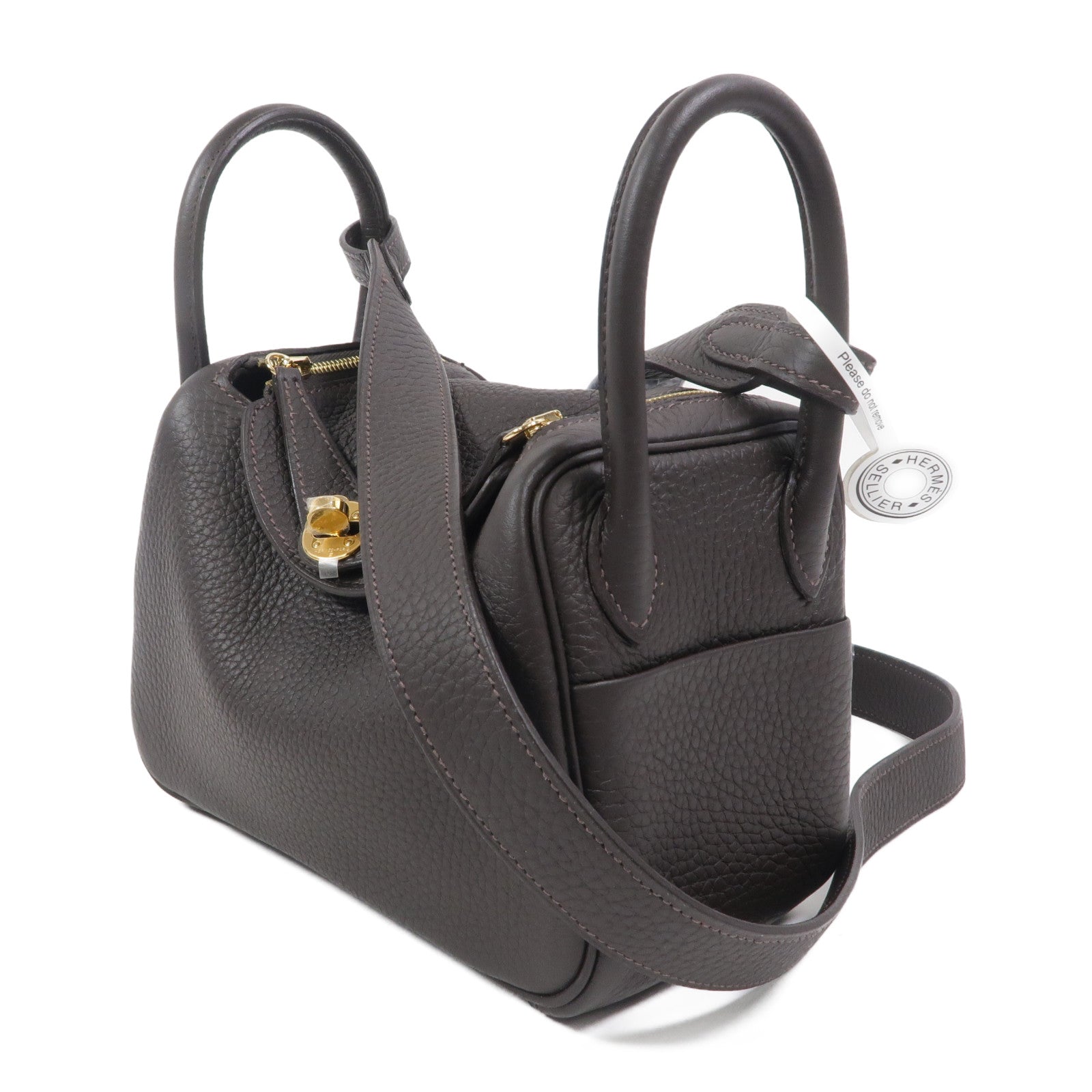HERMES Clemence皮革Mini Lindy金扣手挽肩背兩用袋Bai Brun