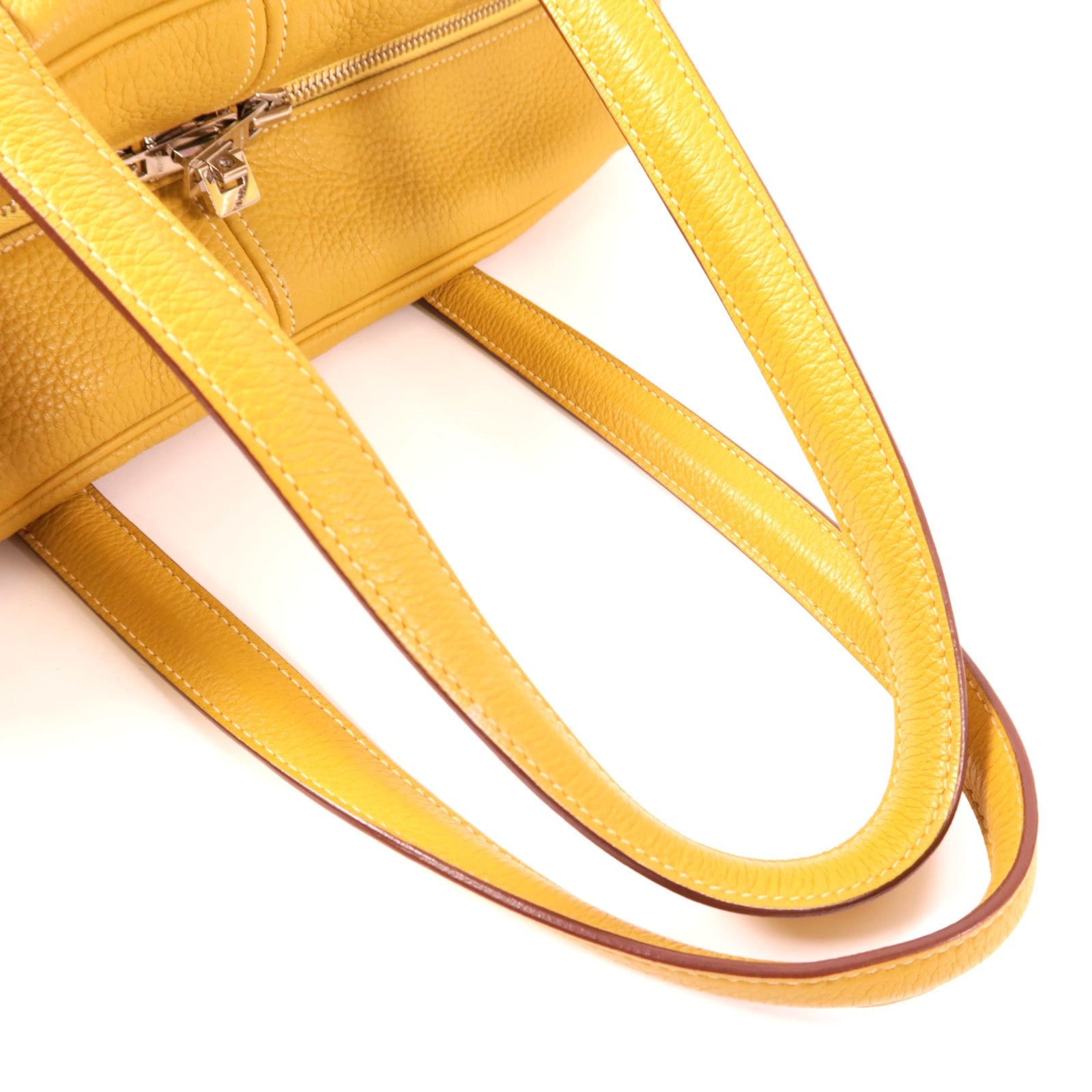HERMES Clemence皮革Victoria 35銀扣肩背袋Curry黃色